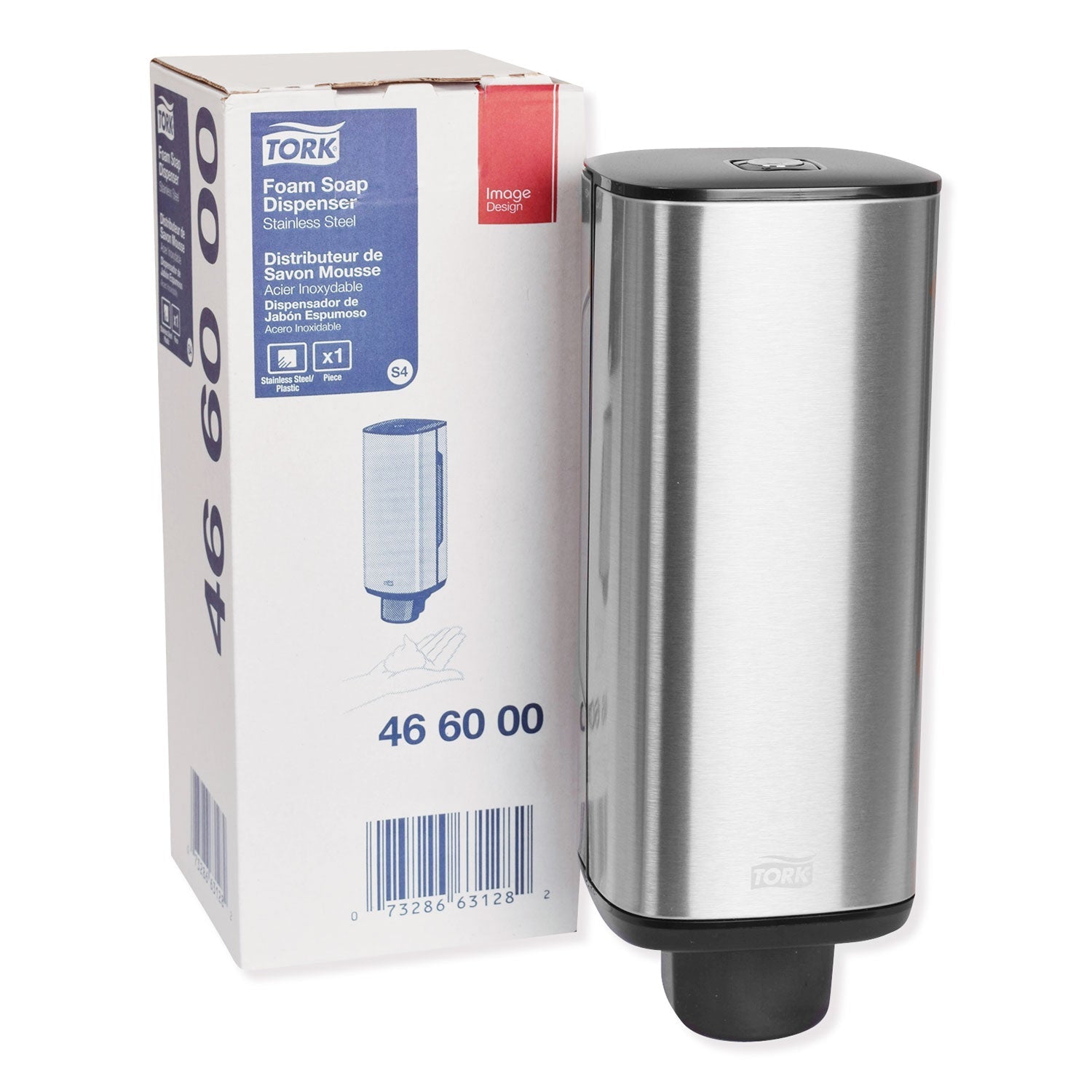 Tork® Foam Skincare Manual Dispenser, 1 L Bottle; 33 Oz Bottle, 4.25 X 4.25 X 11.38, Stainless Steel