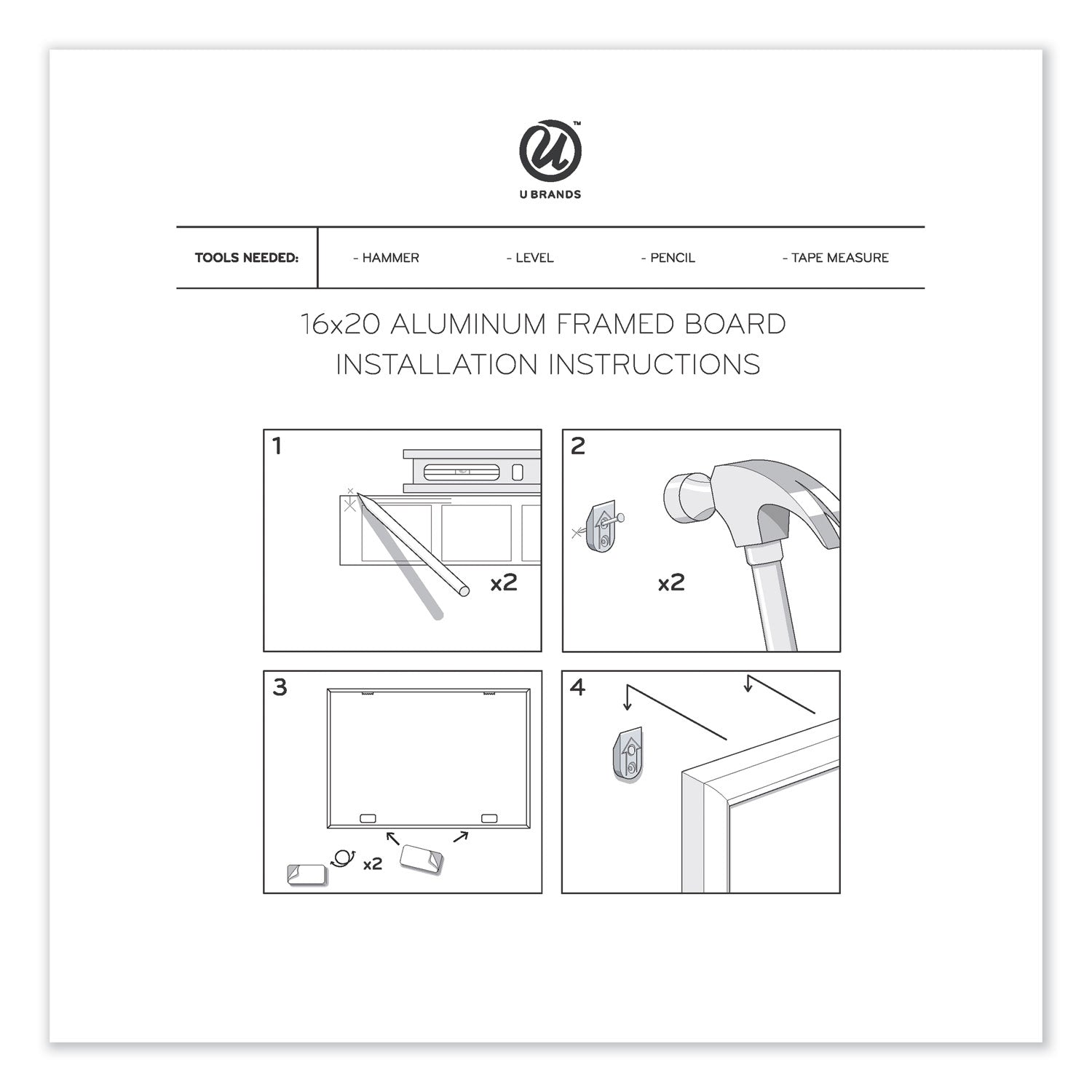 U Brands Magnetic Dry Erase Board, Monthly Planning/Scheduling Calendar, 20" x 16", White Surface, Satin Aluminum Frame