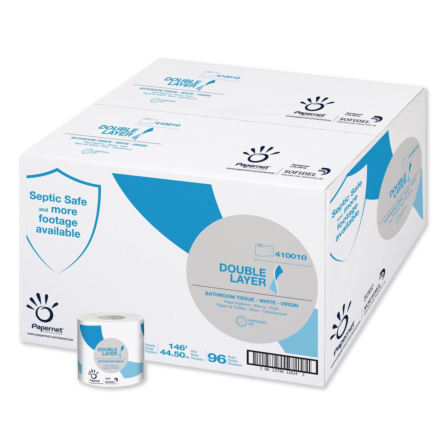 Papernet® Double Layer Toilet Tissue, Septic Safe, 1-Ply, White, Pure Cellulose, 500 Sheets/Roll, 96 Rolls/Carton