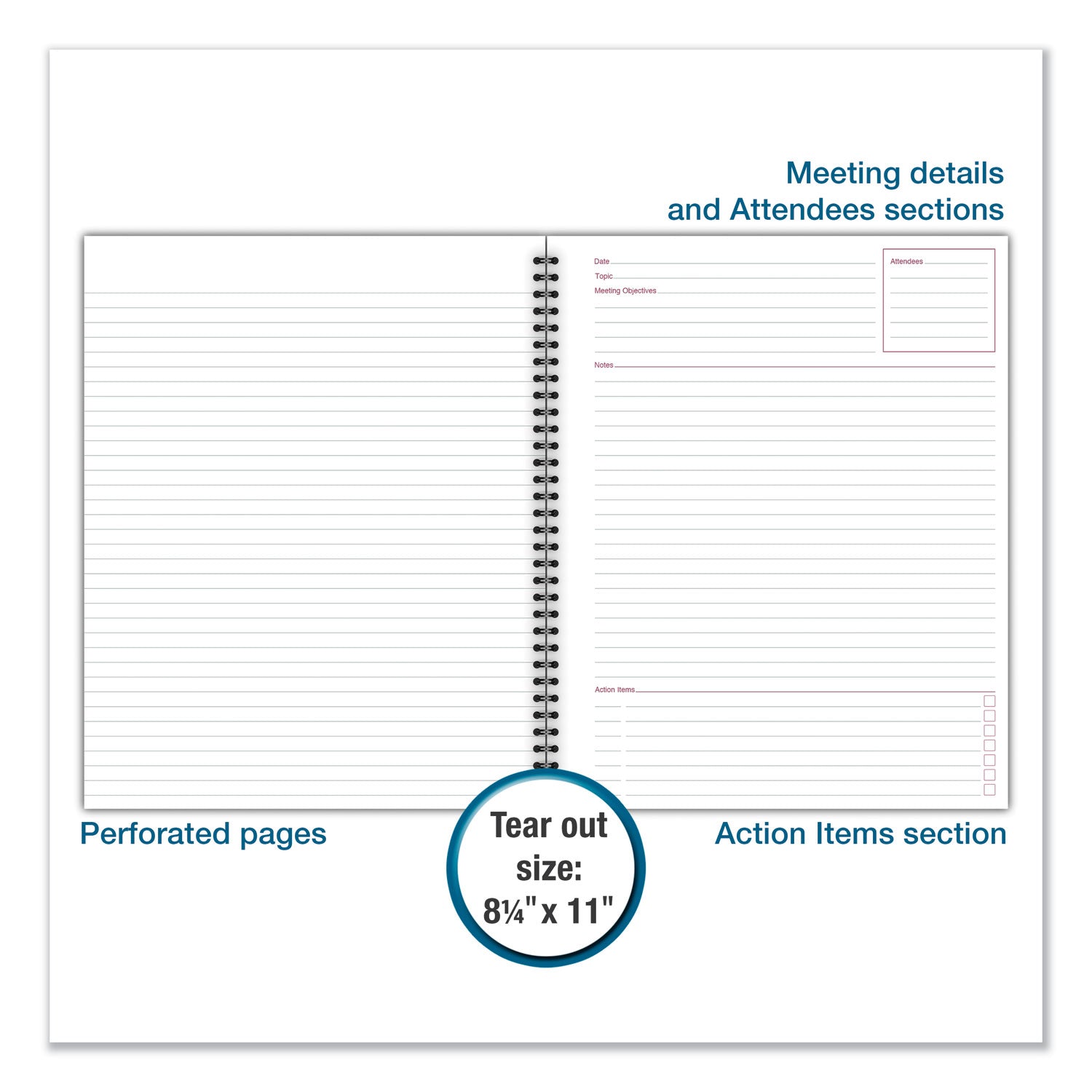 Cambridge® Wirebound Guided Meeting Notes Notebook, 1-Subject, Meeting-Minutes/Notes Format, Dark Gray Cover, (80) 11 x 8.25 Sheets