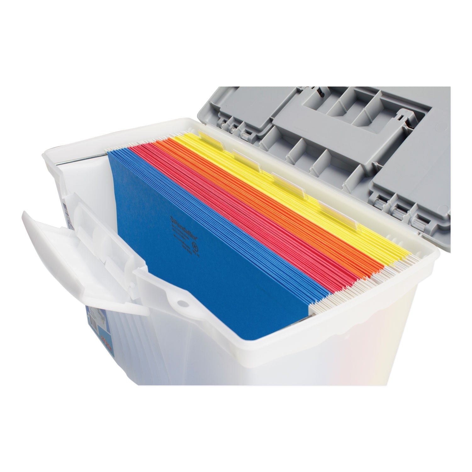 Storex Portable Letter/legal Filebox With Organizer Lid, Letter/legal Files, 14.5" X 10.5" X 12", Clear/silver