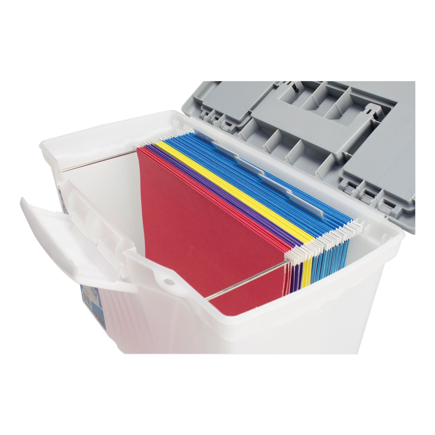 Storex Portable Letter/legal Filebox With Organizer Lid, Letter/legal Files, 14.5" X 10.5" X 12", Clear/silver