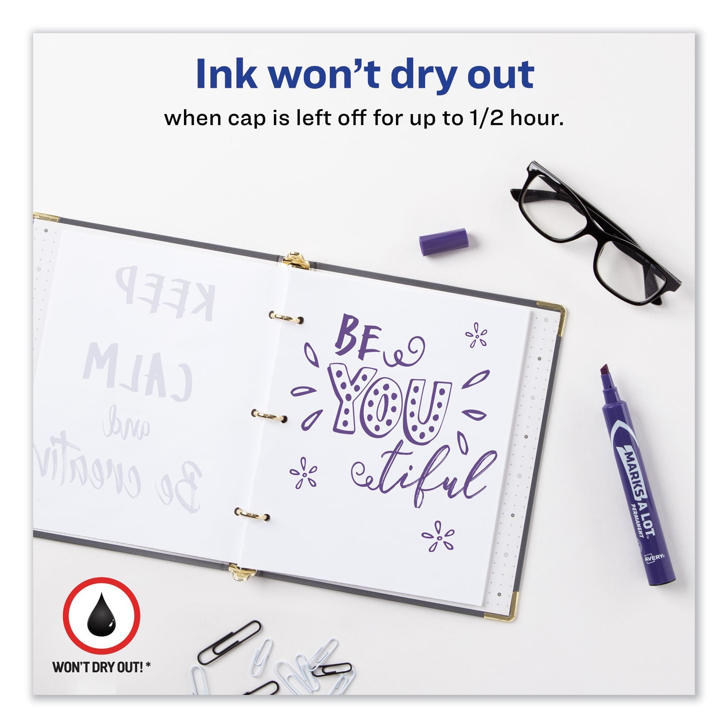 Avery® Marks A Lot Large Desk-Style Permanent Marker, Broad Chisel Tip, Purple, Dozen (8884)