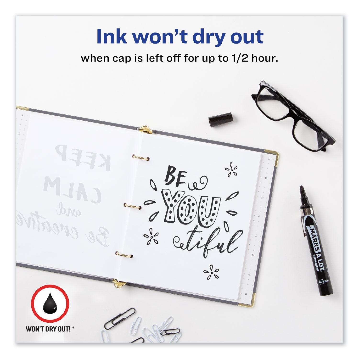 Avery® Marks A Lot Large Desk-Style Permanent Marker With Metal Pocket Clip, Broad Bullet Tip, Black, Dozen (24878)