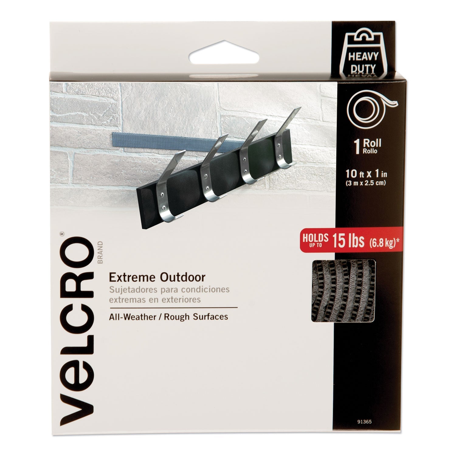 VELCRO® Brand Heavy-Duty Fasteners, Extreme Outdoor Performance, 1" X 10 Ft, Titanium