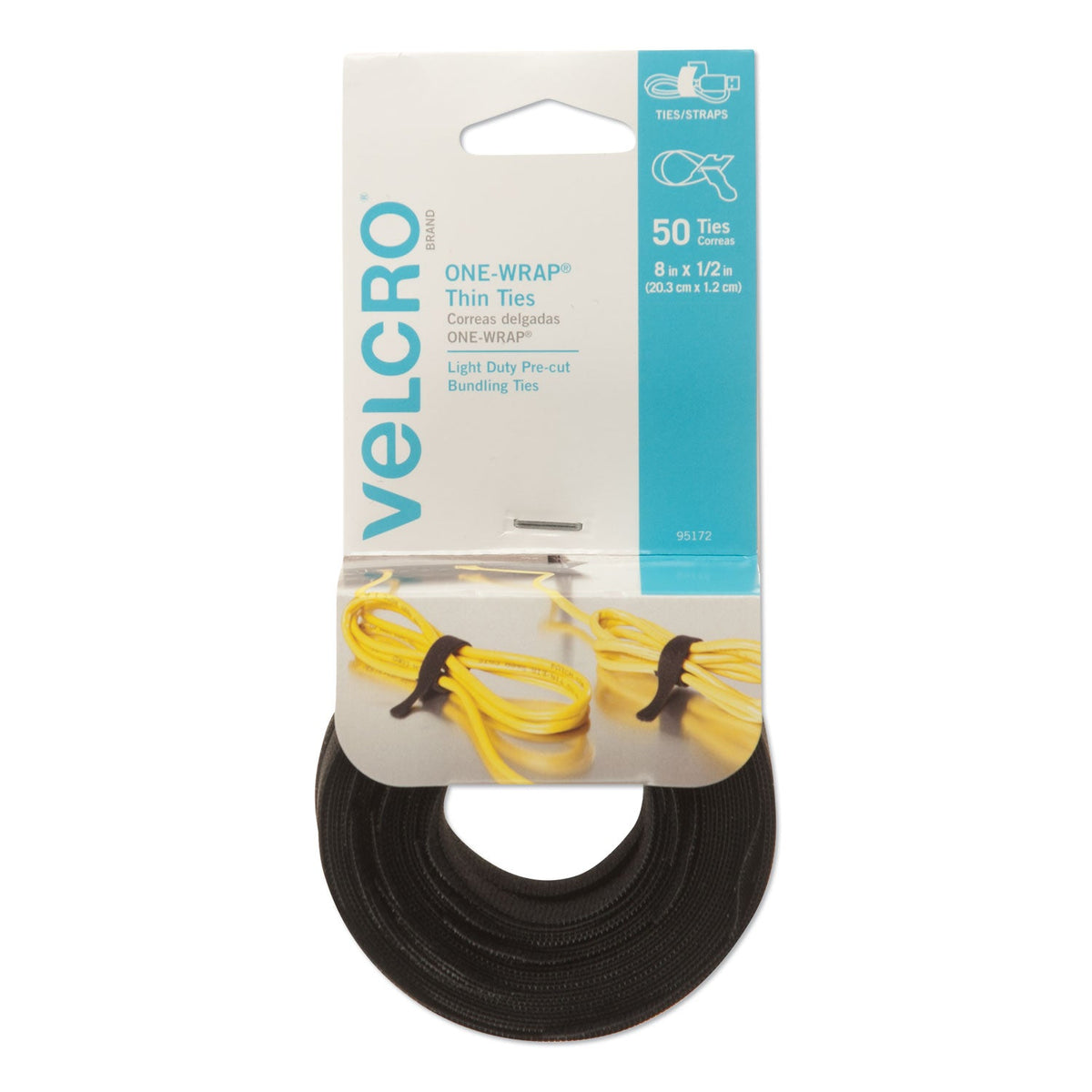 One-Wrap Pre-Cut Thin Ties | 0.5"x8" | Black