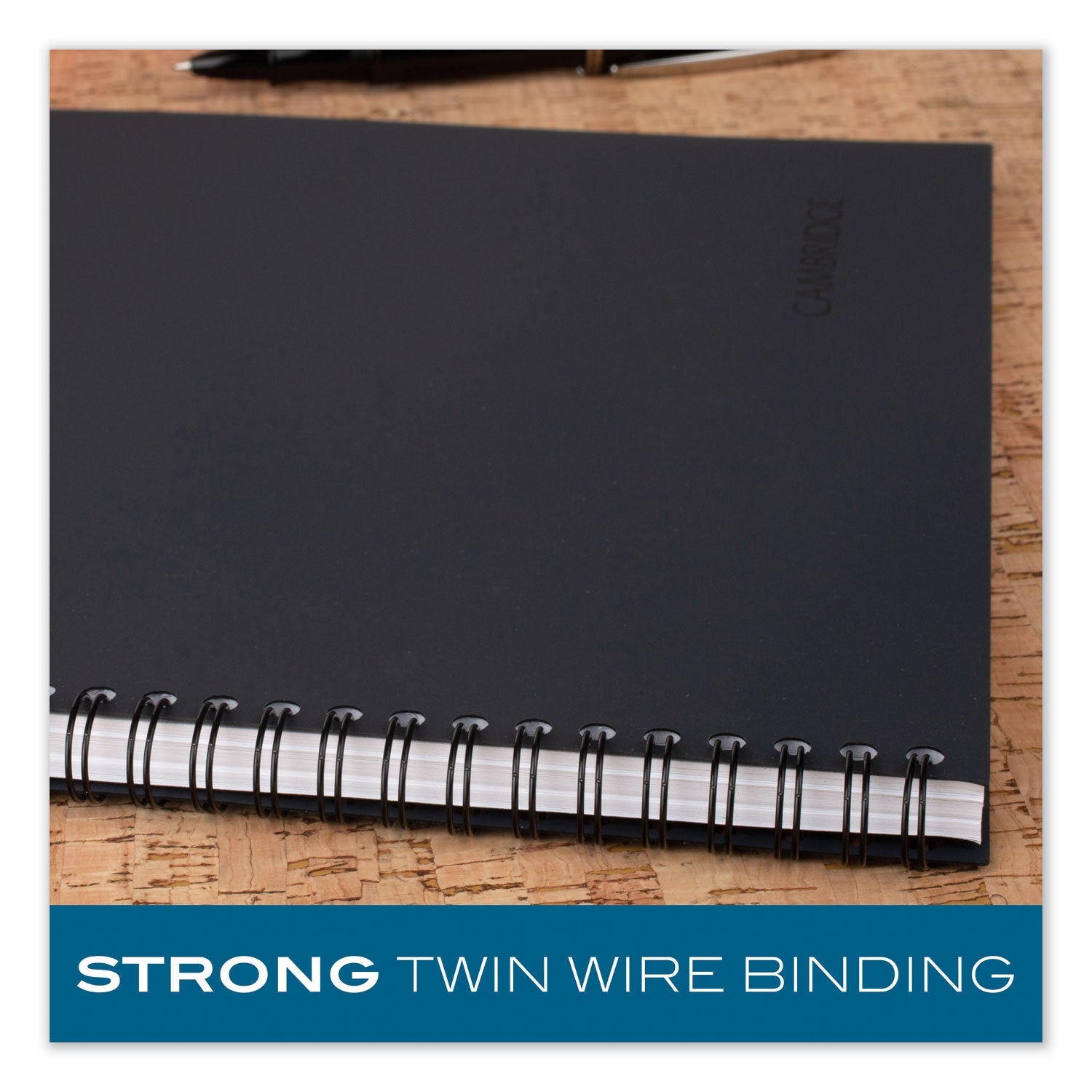 Cambridge® Wirebound Business Notebook, 1-Subject, Wide/Legal Rule, Black Linen Cover, (80) 9.5 x 6.63 Sheets