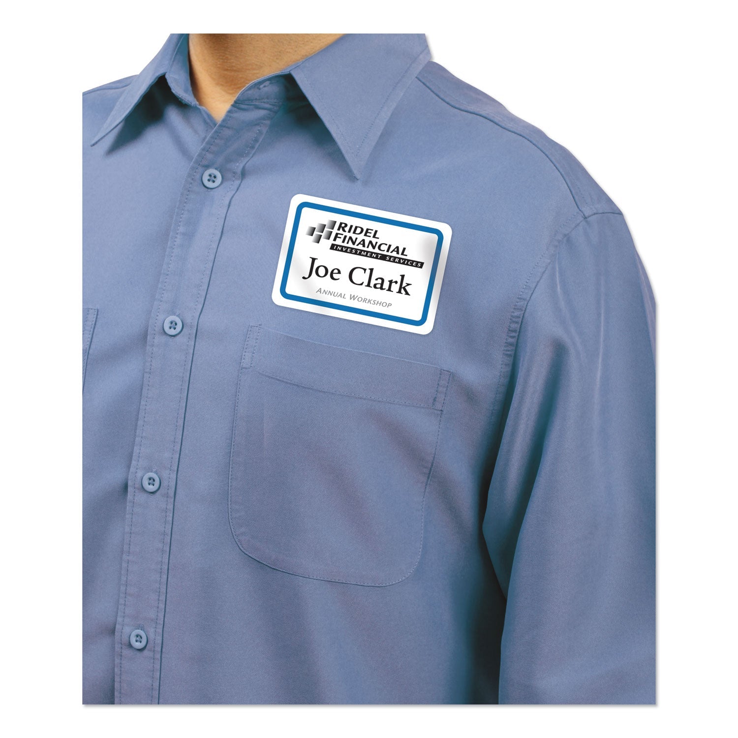 Avery® Flexible Adhesive Name Badge Labels, 3.38 X 2.33, White/blue Border, 40/pack