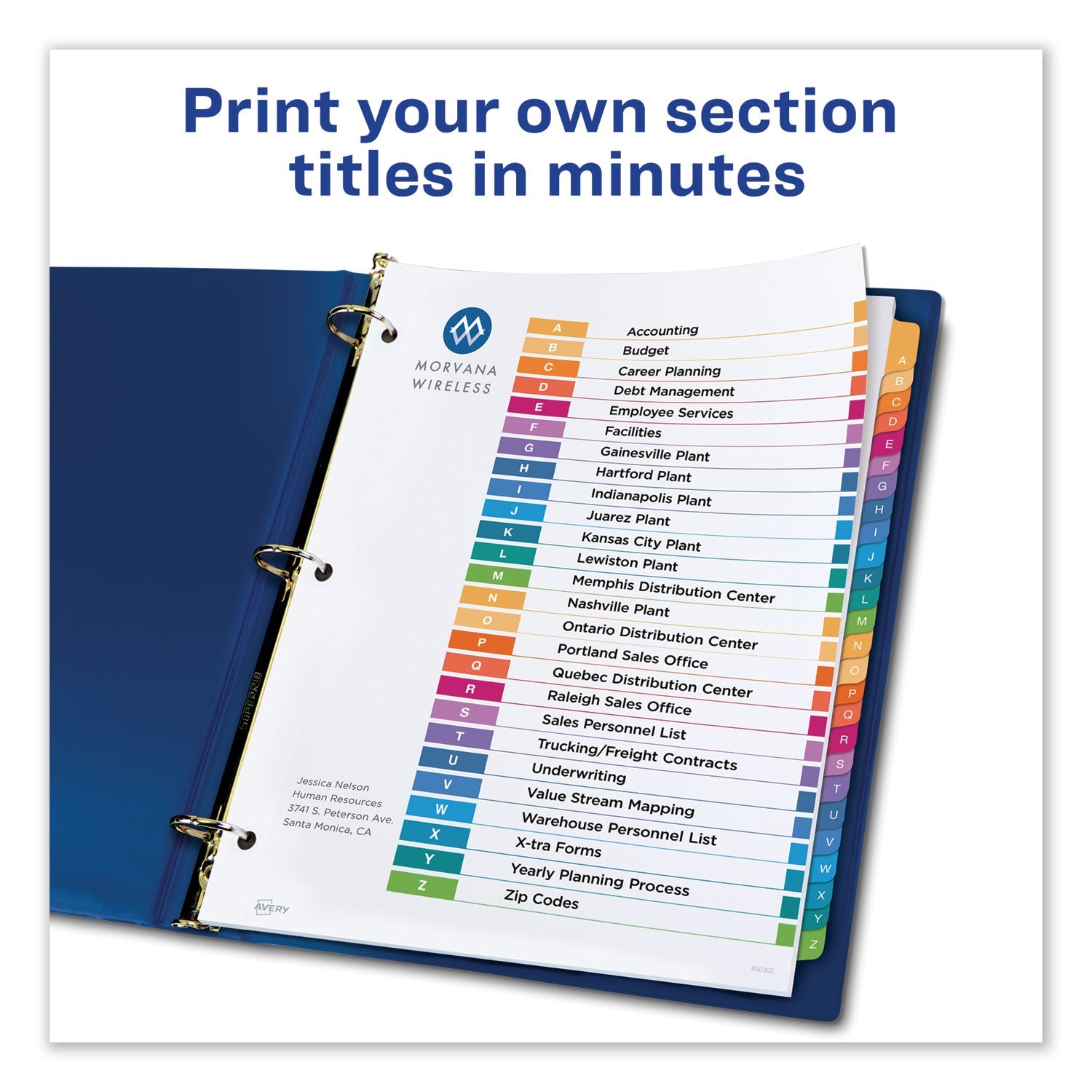 Avery® Customizable Table Of Contents Ready Index Dividers With Multicolor Tabs, 26-Tab, A To Z, 11 X 8.5, White, 1 Set