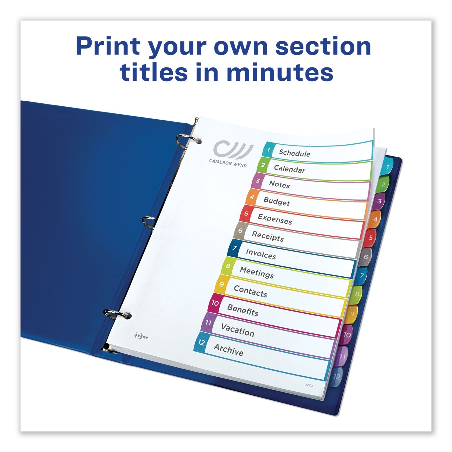 Avery® Customizable TOC Ready Index Multicolor Tab Dividers, 12-Tab, 1 to 12, 11 x 8.5, White, Contemporary Color Tabs, 1 Set