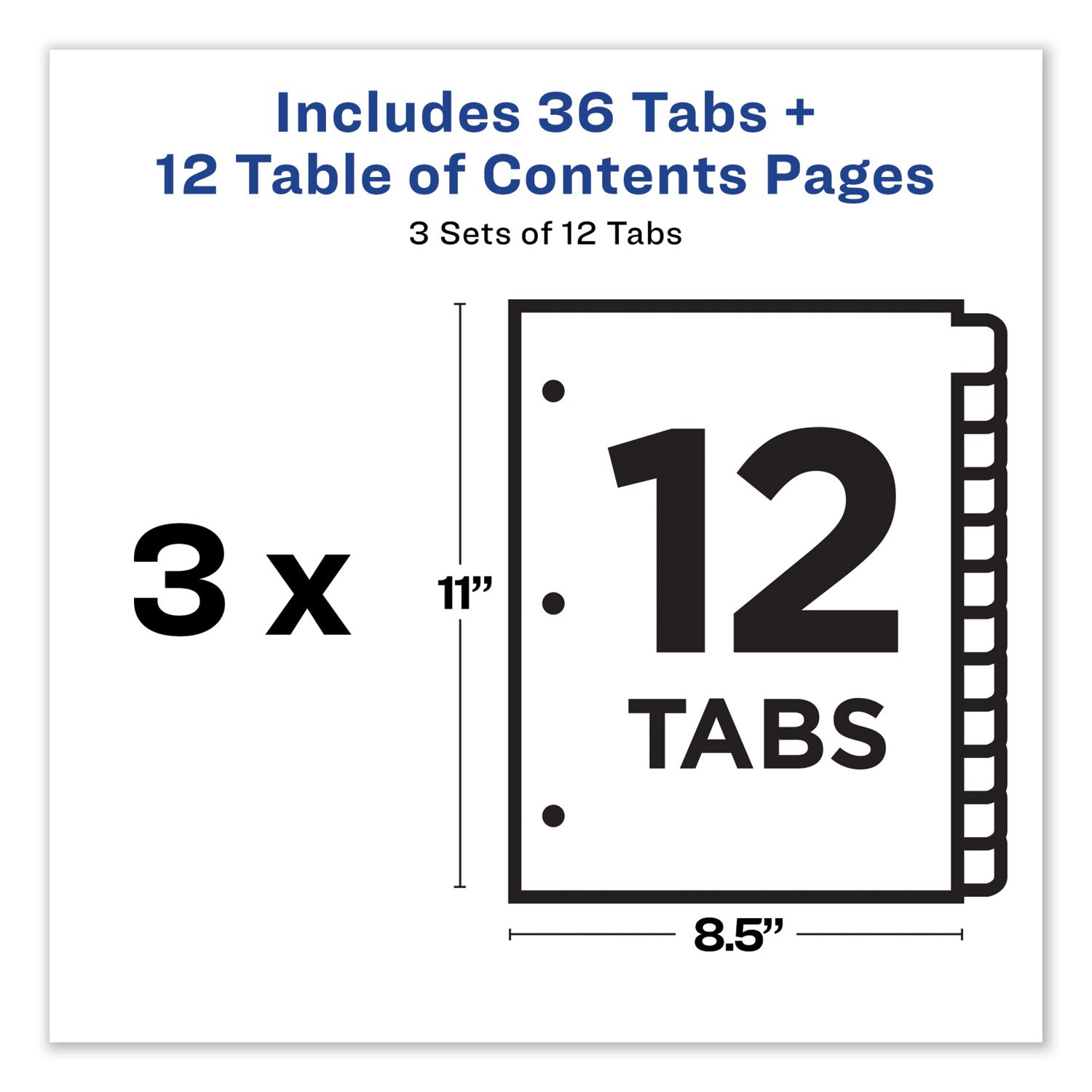 Avery® Customizable Table Of Contents Ready Index Dividers With Multicolor Tabs, 12-Tab, 1 To 12, 11 X 8.5, White, 3 Sets