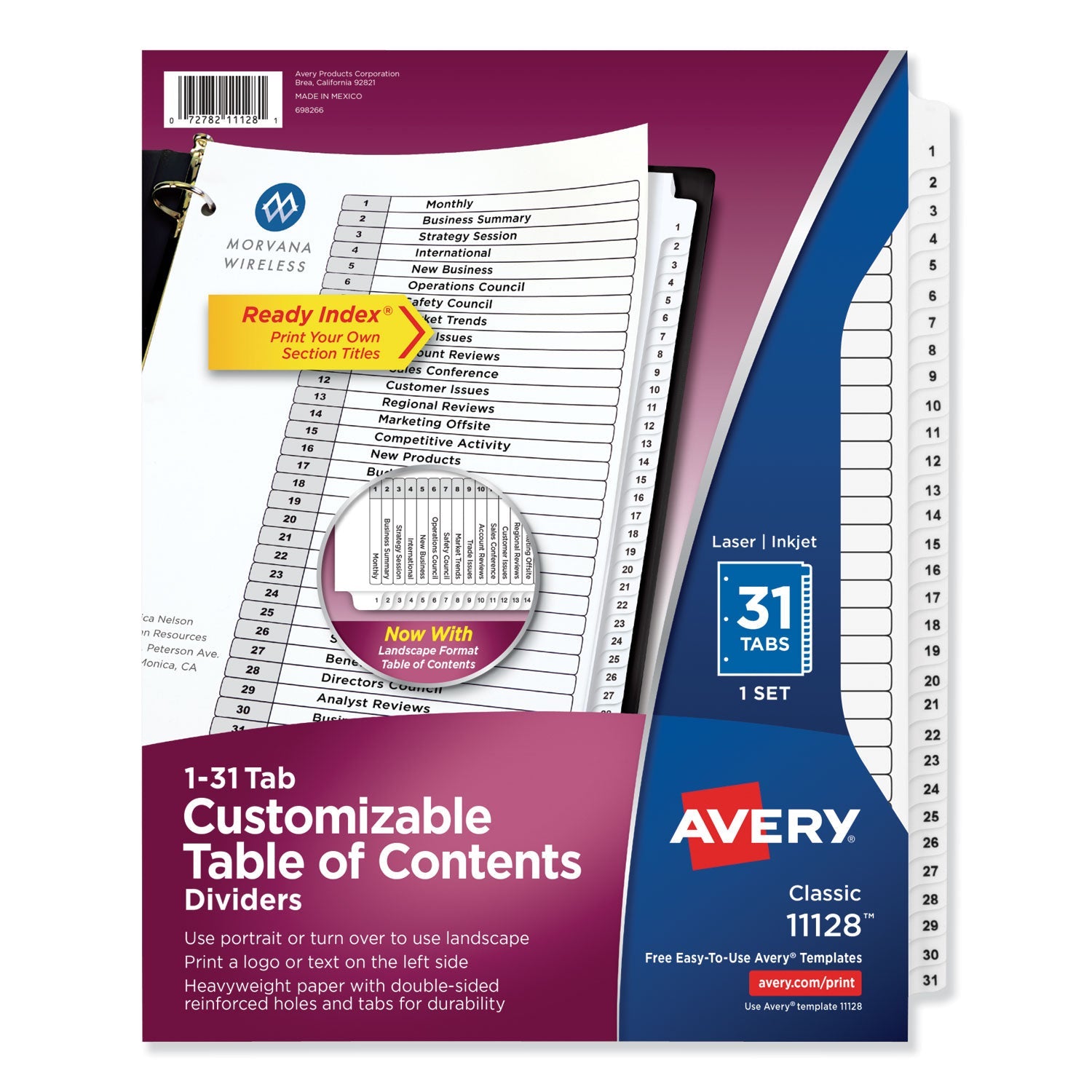 Avery® Customizable TOC Ready Index Black and White Dividers, 31-Tab, 1 to 31, 11 x 8.5, 1 Set