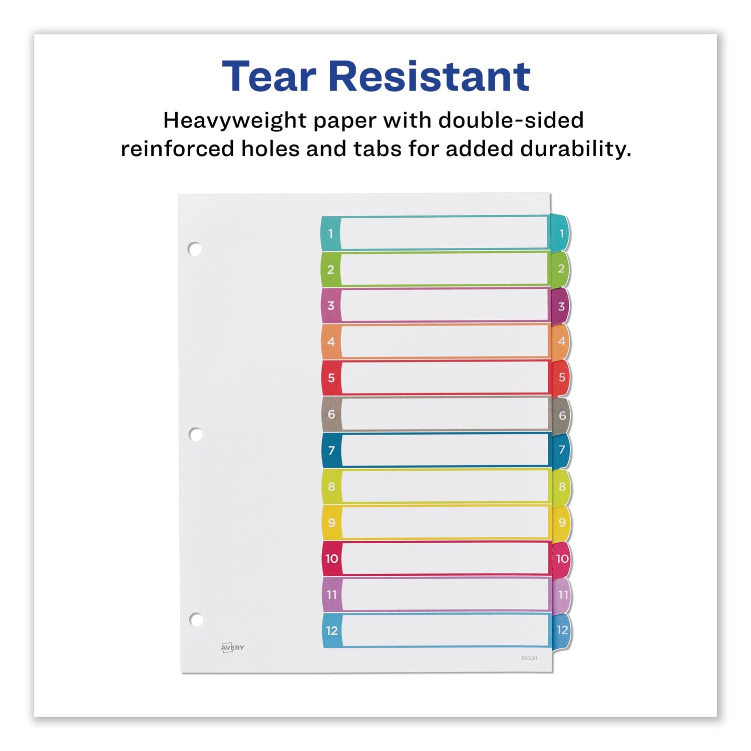 Avery® Customizable TOC Ready Index Multicolor Tab Dividers, 12-Tab, 1 to 12, 11 x 8.5, White, Contemporary Color Tabs, 1 Set