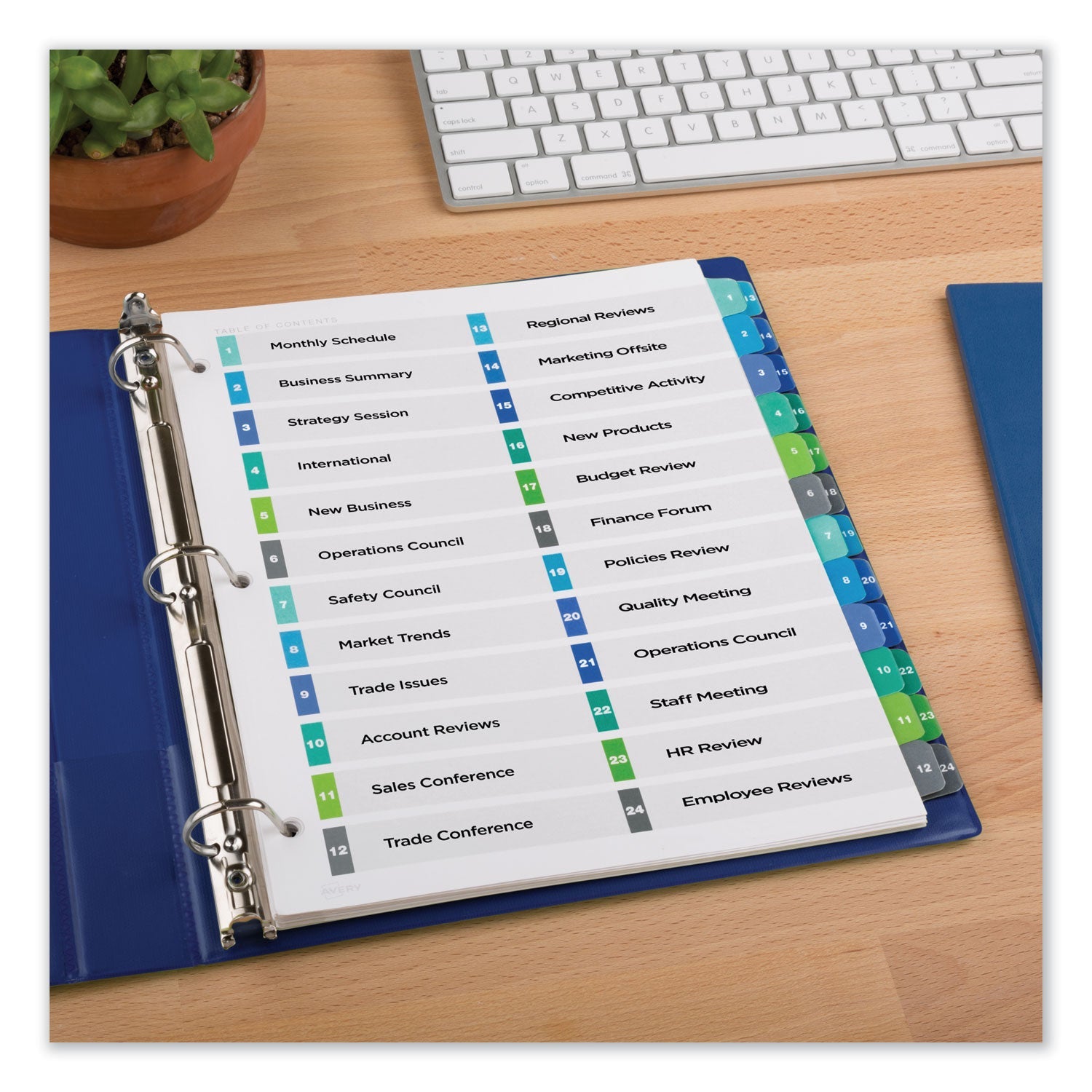 Avery® Customizable TOC Ready Index Double Column Multicolor Tab Dividers, 24-Tab, 1 to 24, 11 x 8.5, White, 1 Set