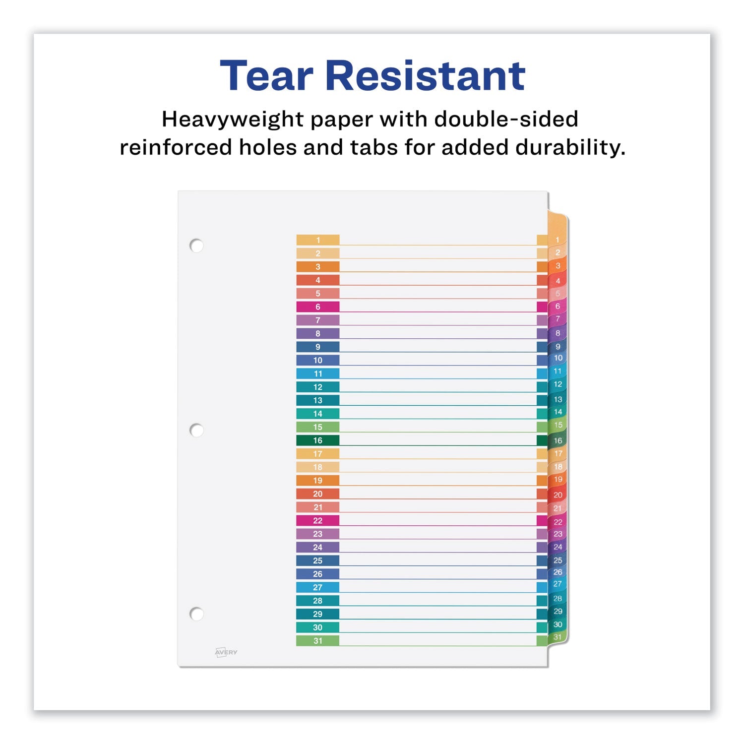 Avery® Customizable Table Of Contents Ready Index Dividers With Multicolor Tabs, 31-Tab, 1 To 31, 11 X 8.5, White, 1 Set