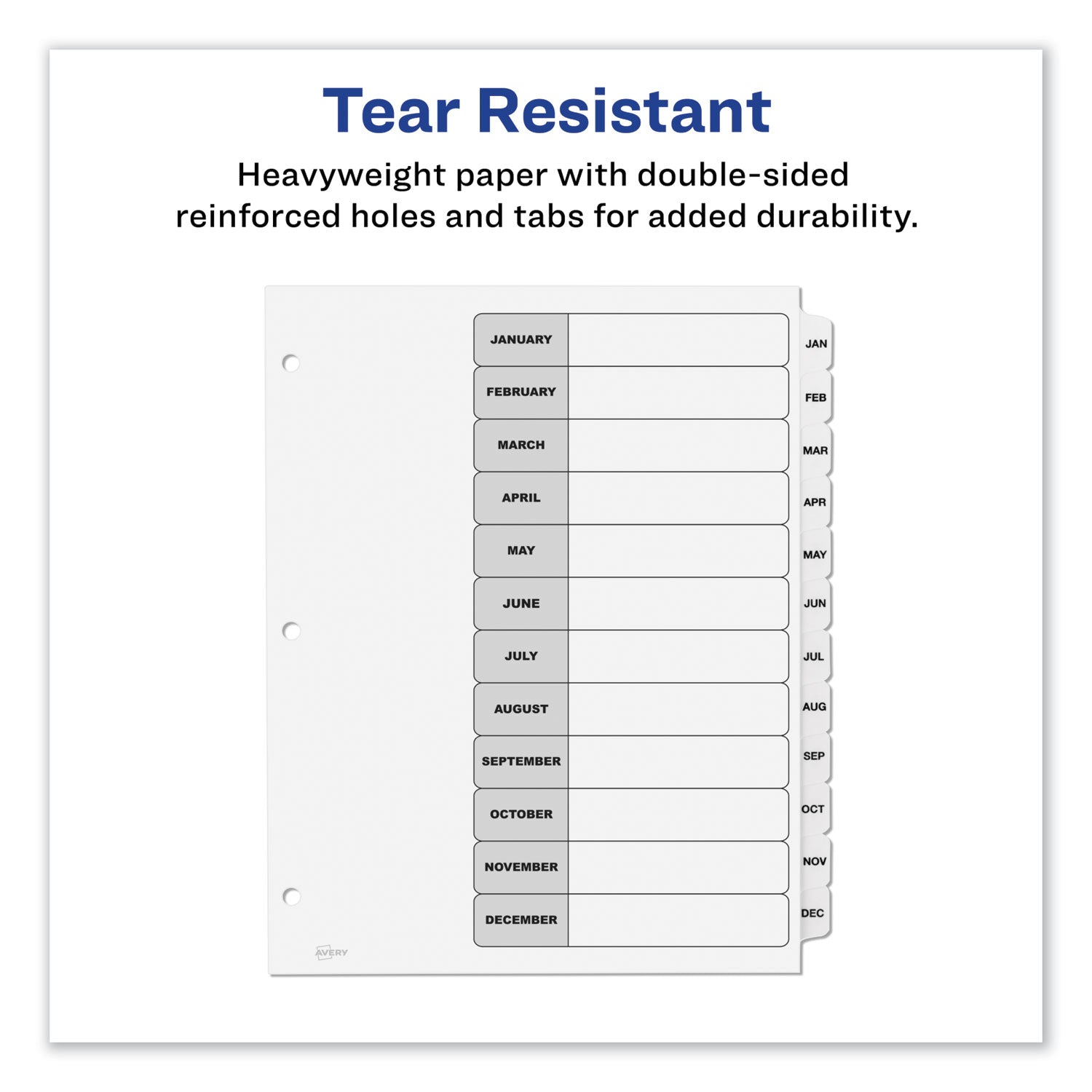 Avery® Customizable TOC Ready Index Black and White Dividers, 12-Tab, Jan. to Dec., 11 x 8.5, 1 Set