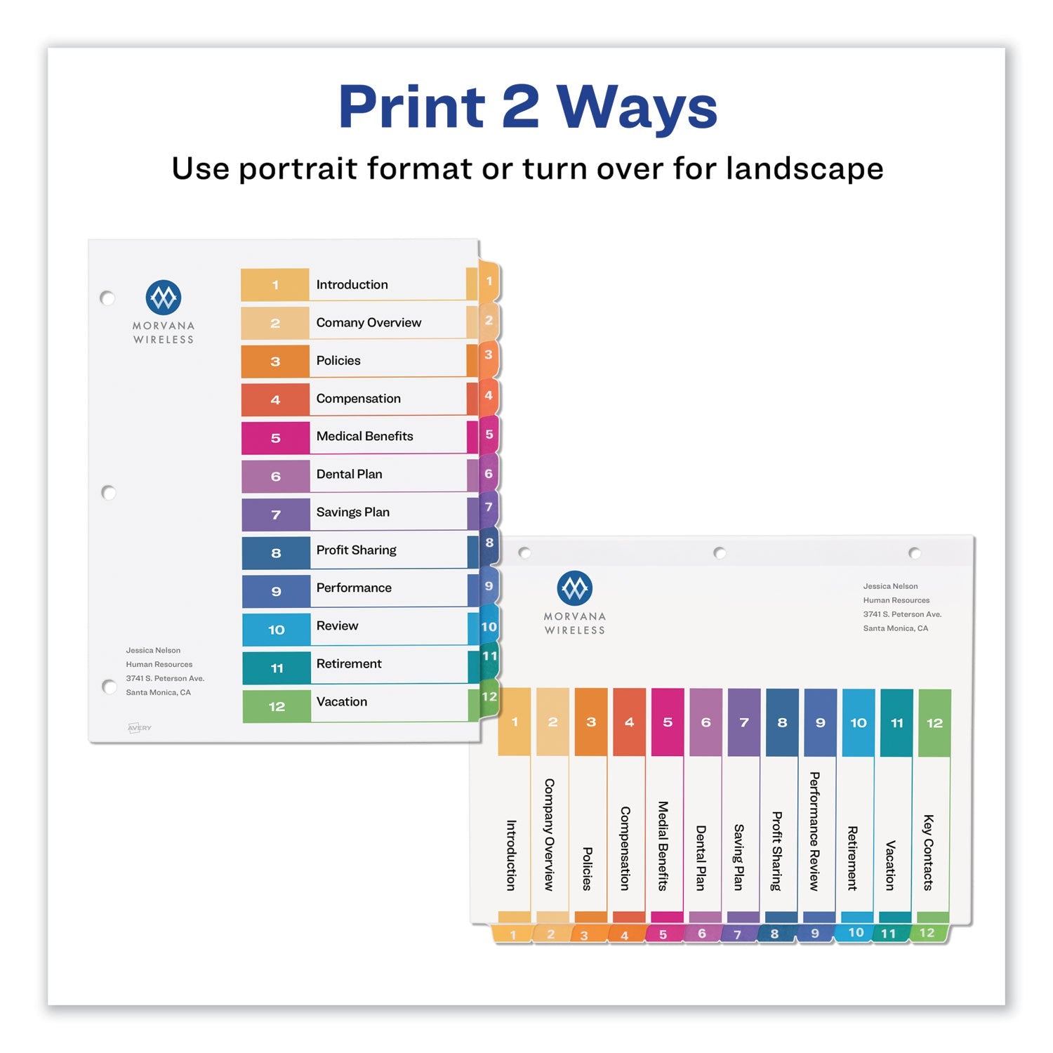Avery® Customizable Table Of Contents Ready Index Dividers With Multicolor Tabs, 12-Tab, 1 To 12, 11 X 8.5, White, 3 Sets