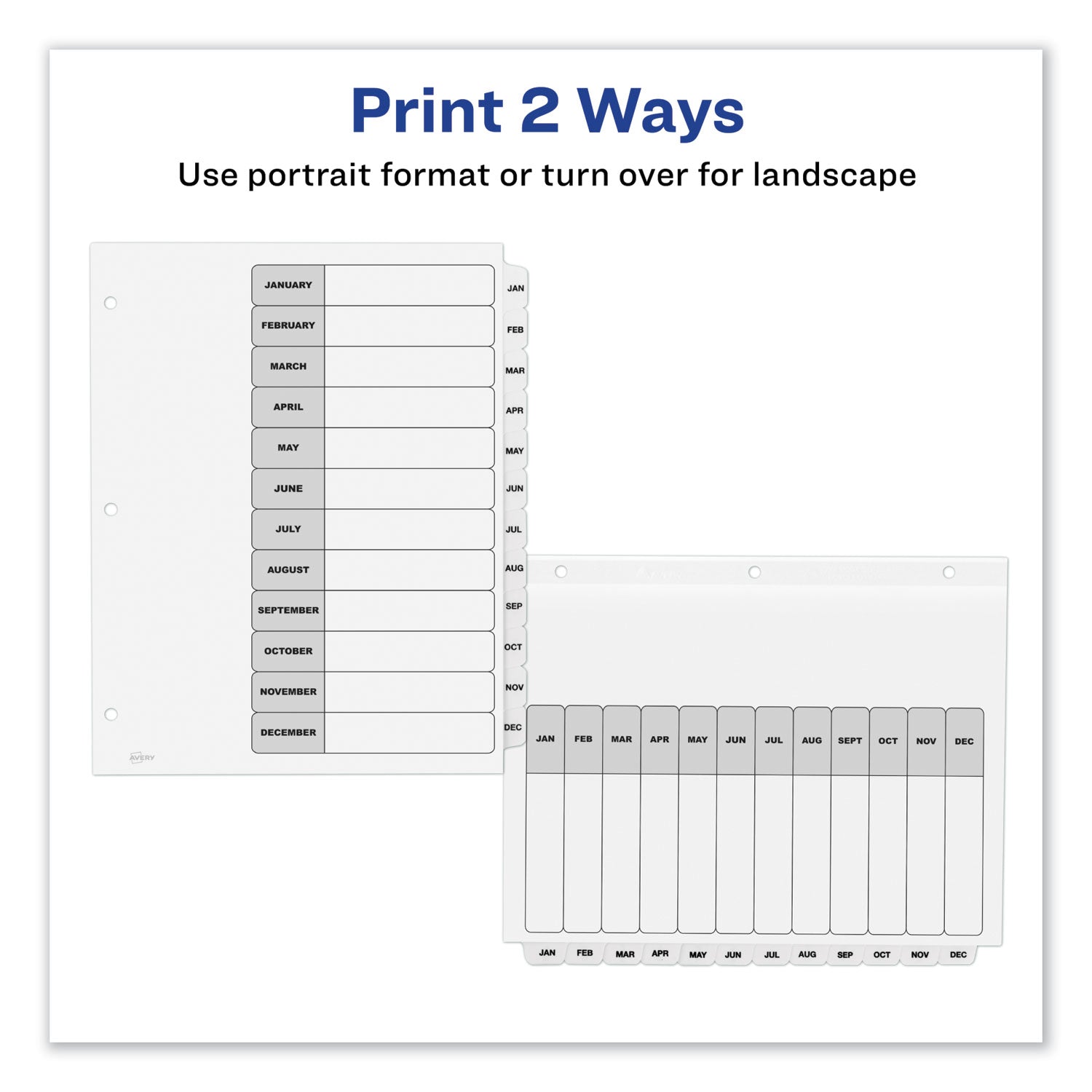 Avery® Customizable TOC Ready Index Black and White Dividers, 12-Tab, Jan. to Dec., 11 x 8.5, 1 Set