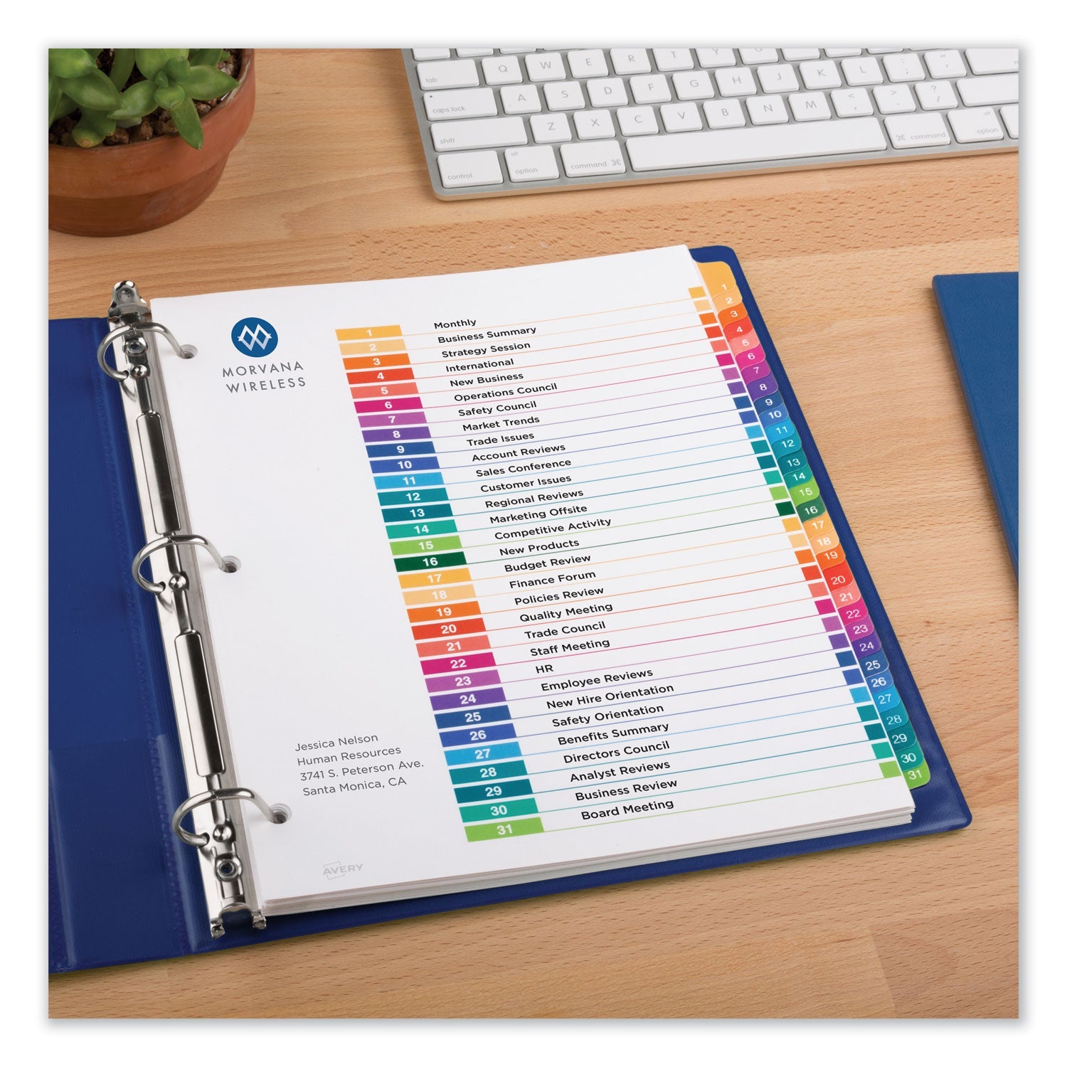 Avery® Customizable Table Of Contents Ready Index Dividers With Multicolor Tabs, 31-Tab, 1 To 31, 11 X 8.5, White, 1 Set