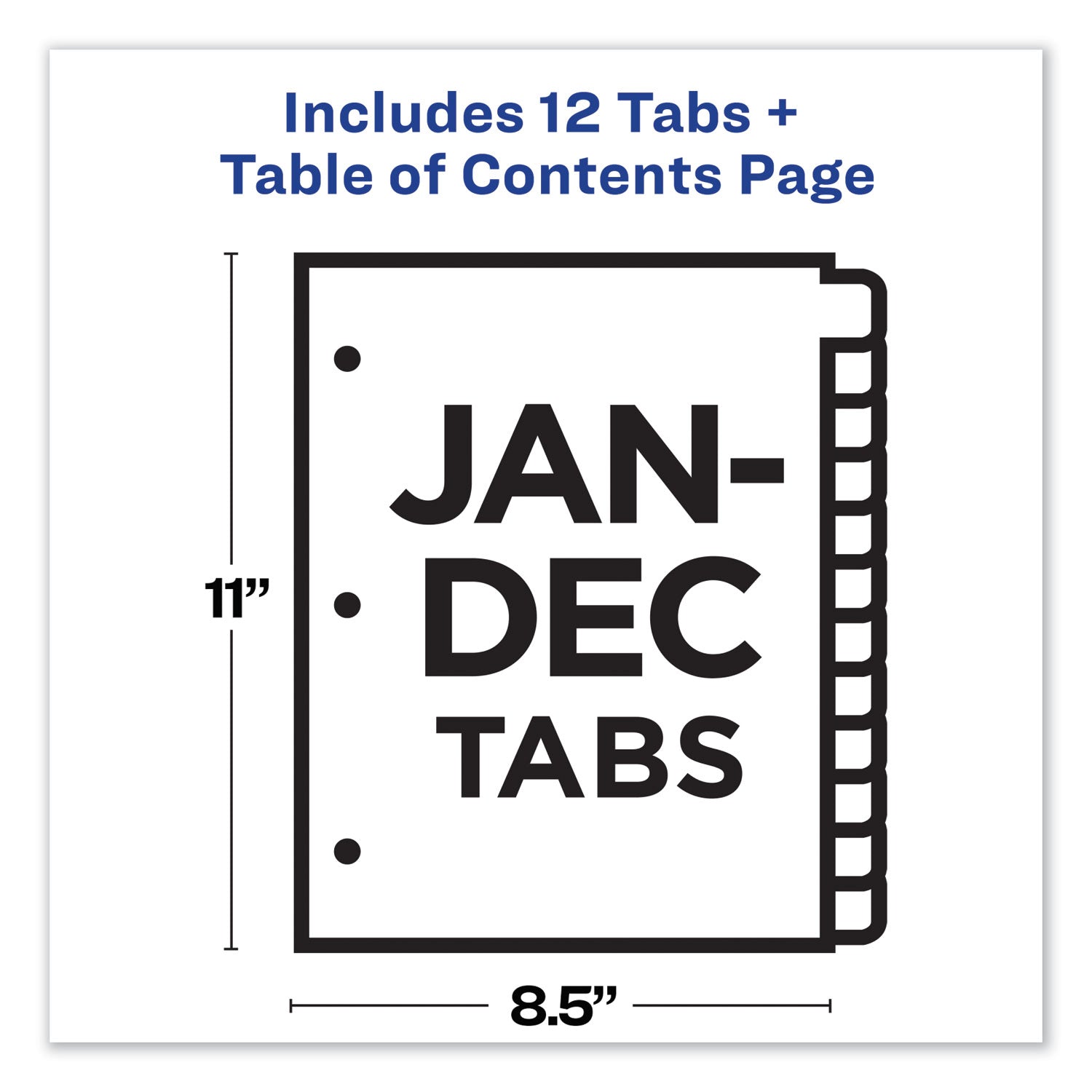 Avery® Customizable TOC Ready Index Black and White Dividers, 12-Tab, Jan. to Dec., 11 x 8.5, 1 Set