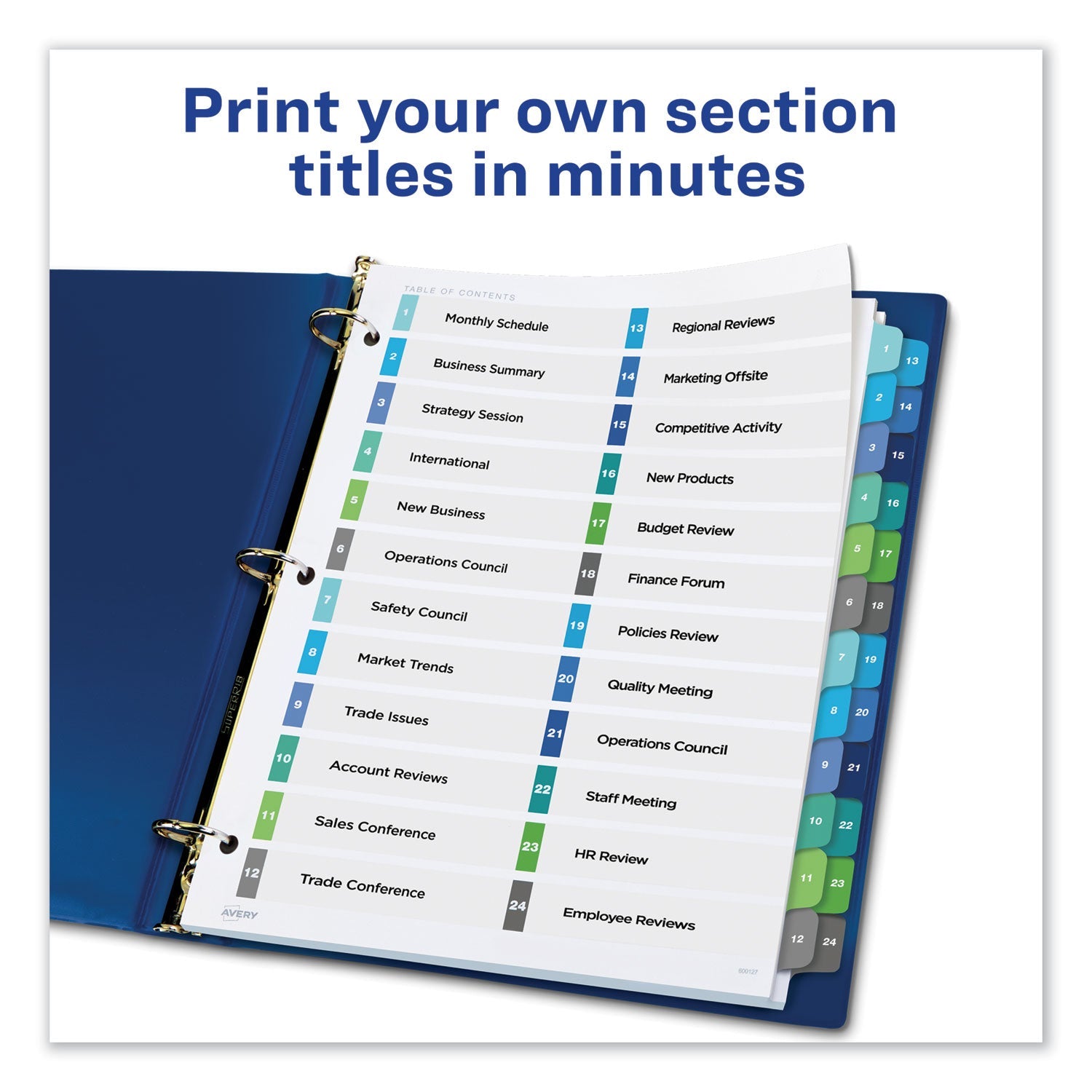 Avery® Customizable TOC Ready Index Double Column Multicolor Tab Dividers, 24-Tab, 1 to 24, 11 x 8.5, White, 1 Set