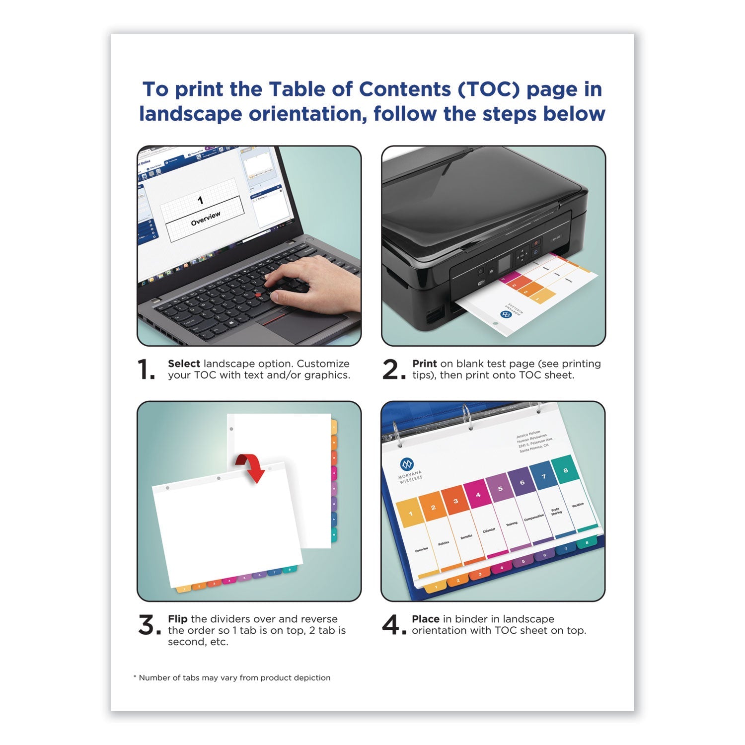 Avery® Customizable Table Of Contents Ready Index Dividers With Multicolor Tabs, 10-Tab, 1 To 10, 11 X 8.5, White, 3 Sets
