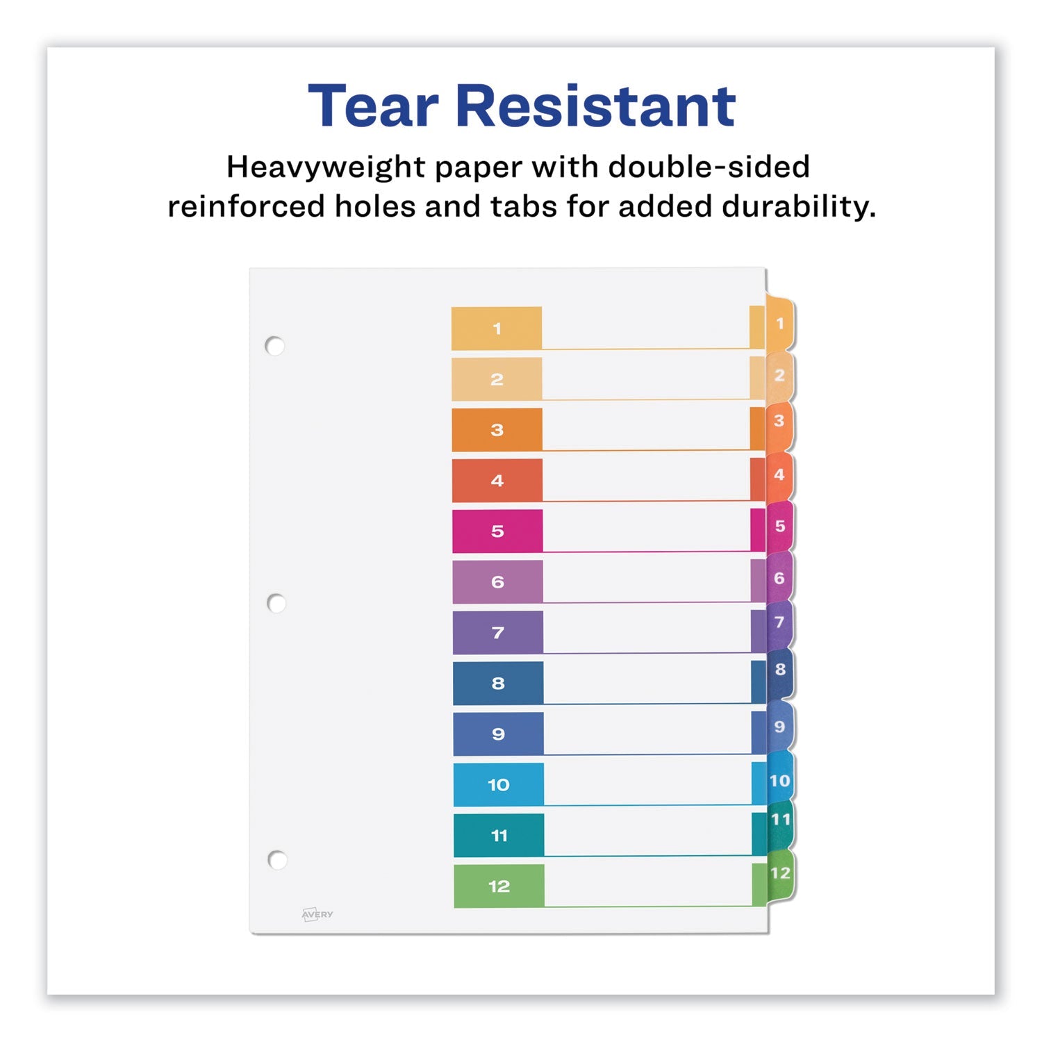 Avery® Customizable Table Of Contents Ready Index Dividers With Multicolor Tabs, 12-Tab, 1 To 12, 11 X 8.5, White, 3 Sets