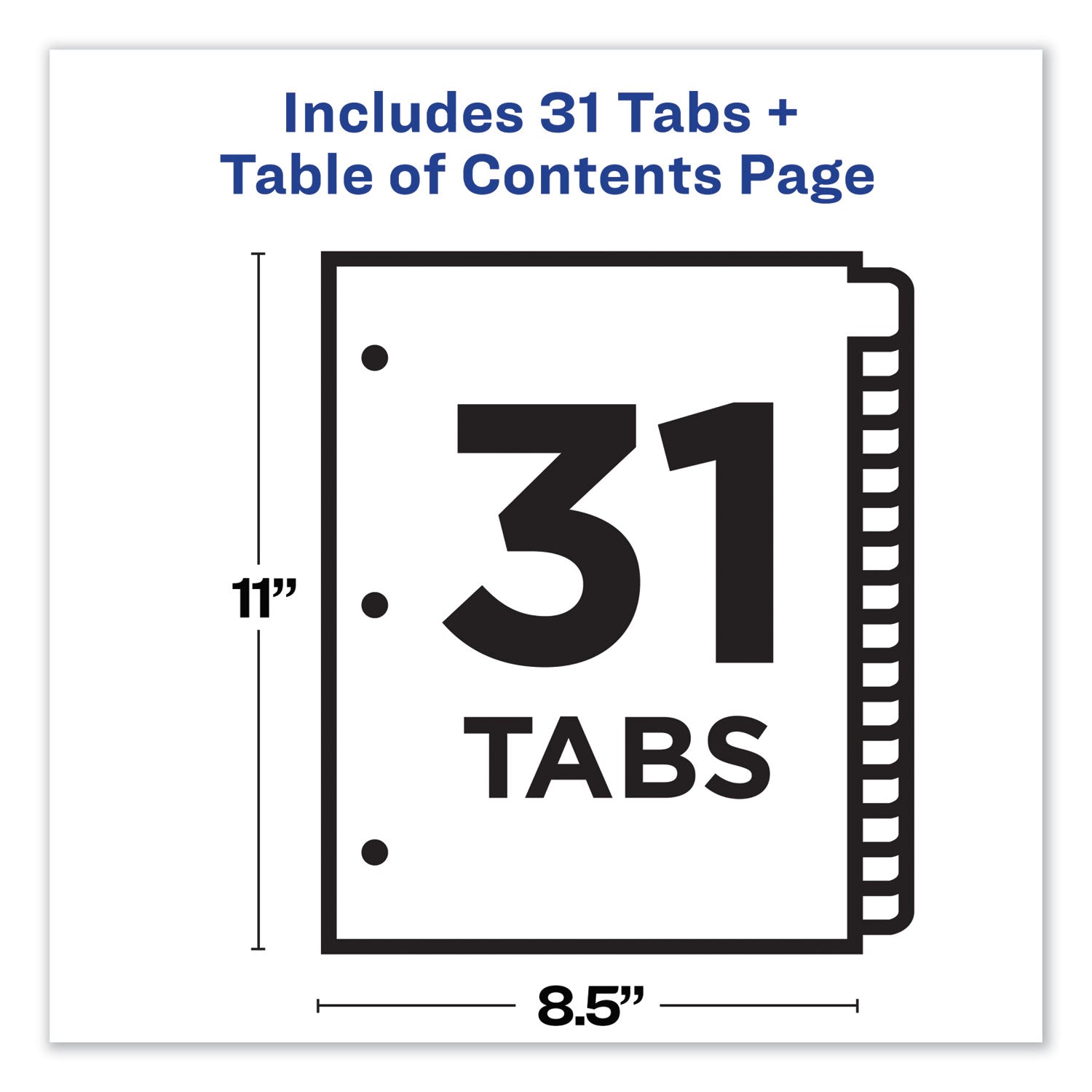 Avery® Customizable Table Of Contents Ready Index Dividers With Multicolor Tabs, 31-Tab, 1 To 31, 11 X 8.5, White, 1 Set