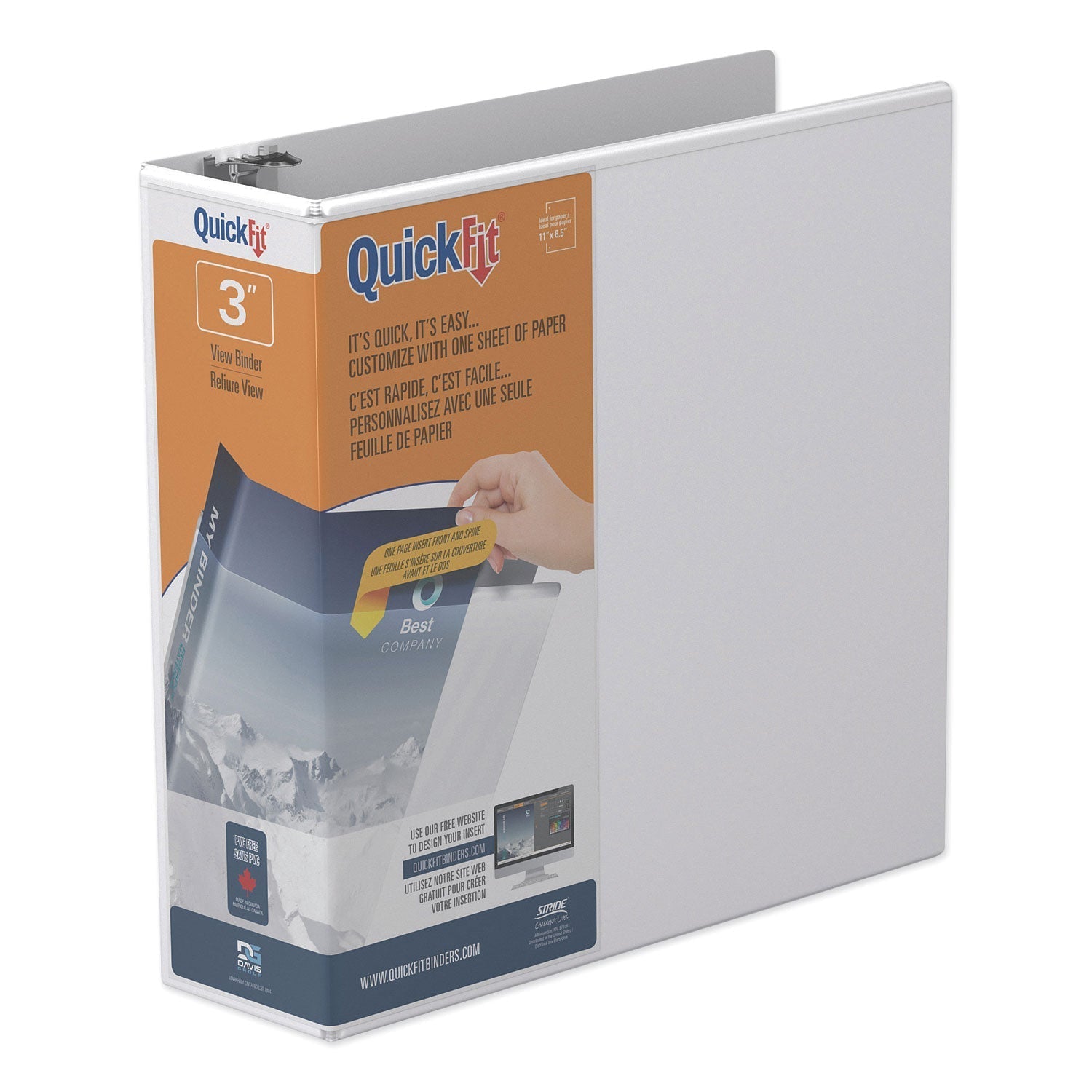 Stride Quickfit D-Ring View Binder, 3 Rings, 3" Capacity, 11 X 8.5, White