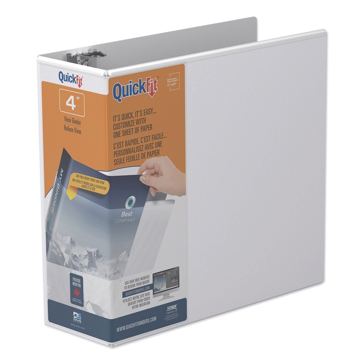 Stride Quickfit D-Ring View Binder, 3 Rings, 4" Capacity, 11 X 8.5, White