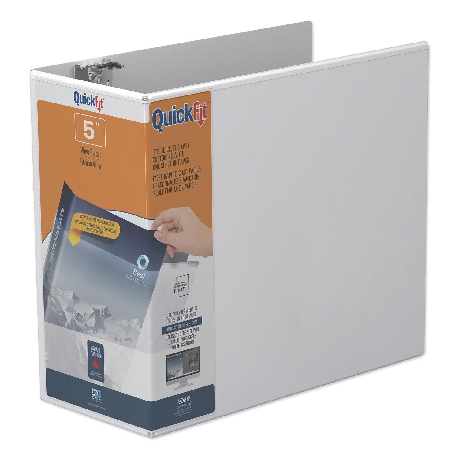 Stride Quickfit D-Ring View Binder, 3 Rings, 5" Capacity, 11 X 8.5, White