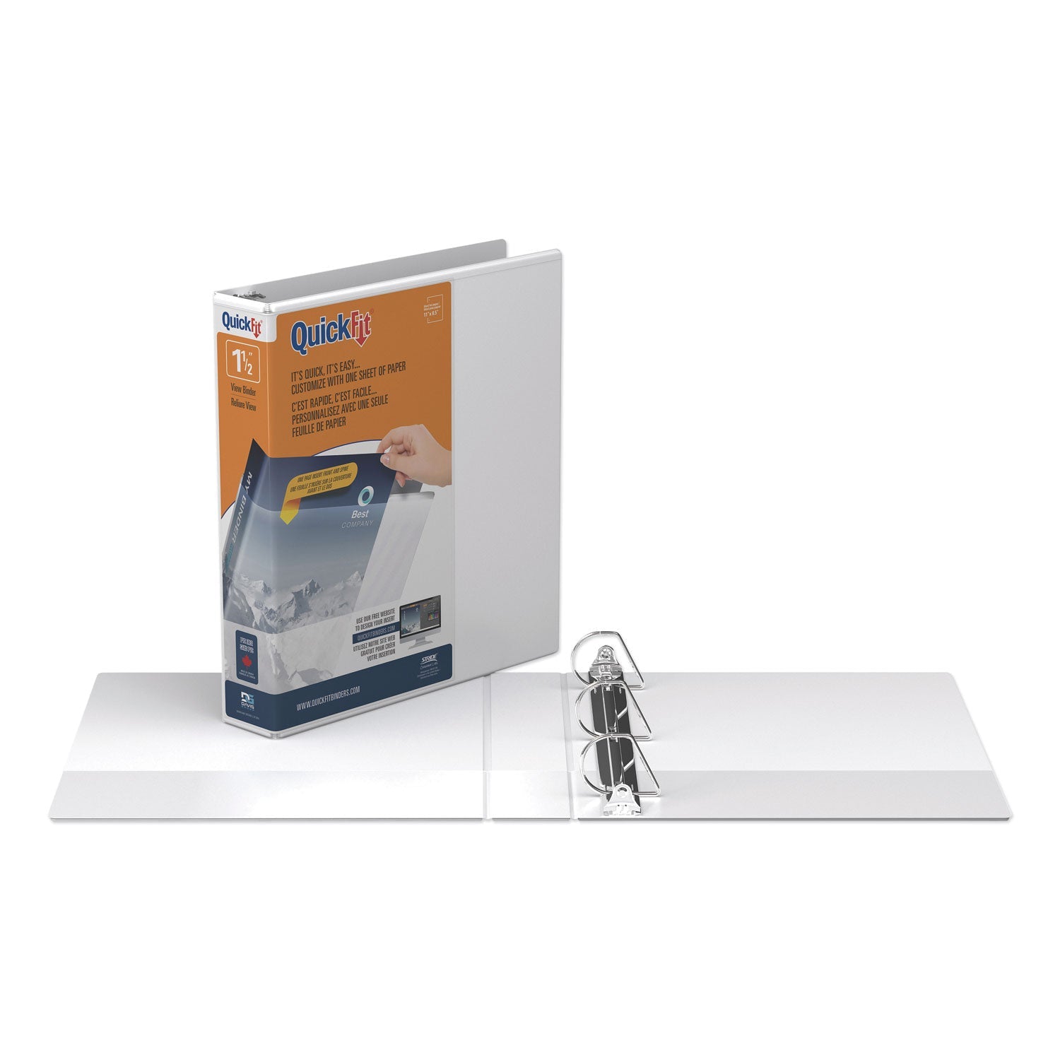 Stride Quickfit D-Ring View Binder, 3 Rings, 1.5" Capacity, 11 X 8.5, White