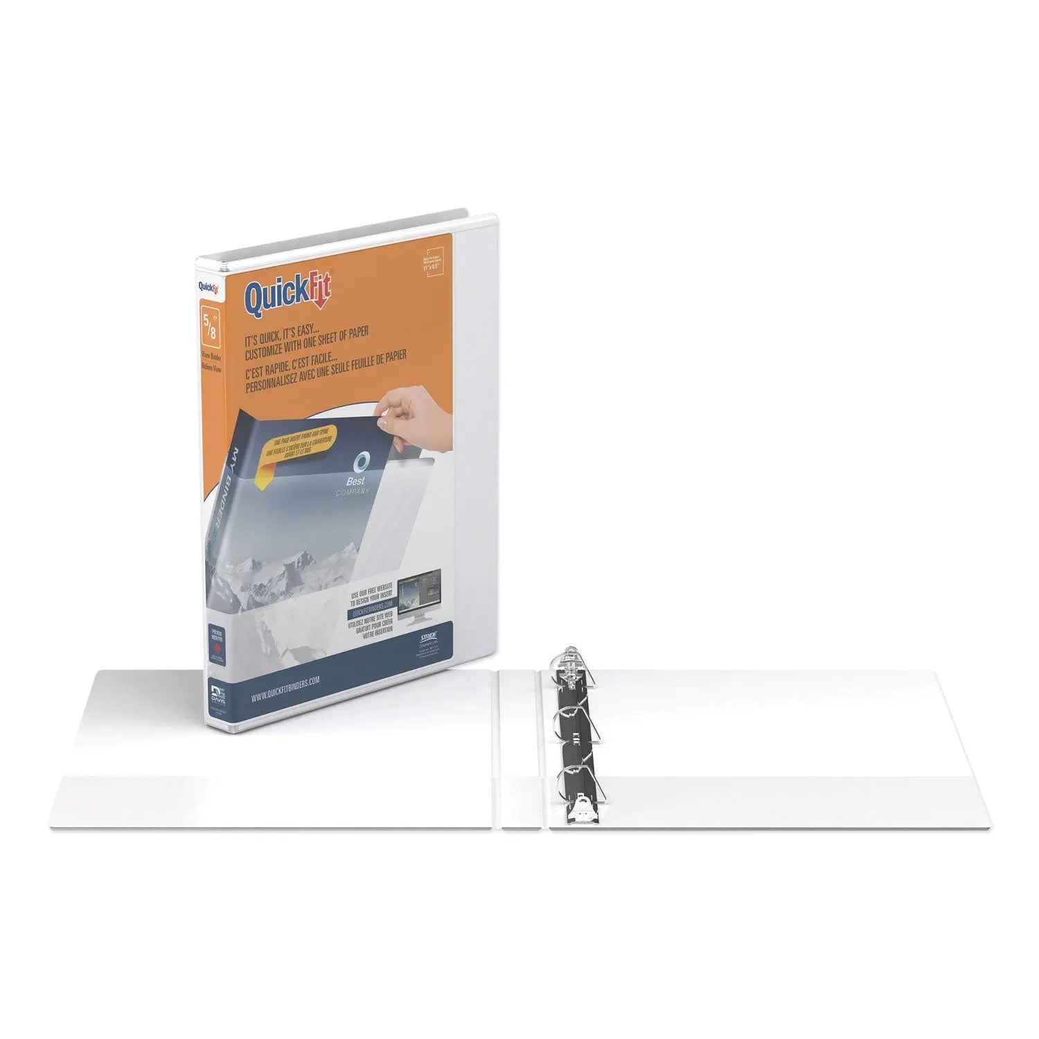 Stride Quickfit D-Ring View Binder, 3 Rings, 0.63" Capacity, 11 X 8.5, White