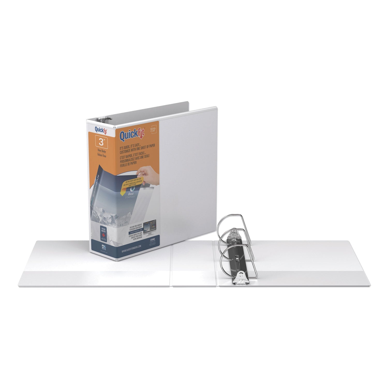 Stride Quickfit D-Ring View Binder, 3 Rings, 3" Capacity, 11 X 8.5, White