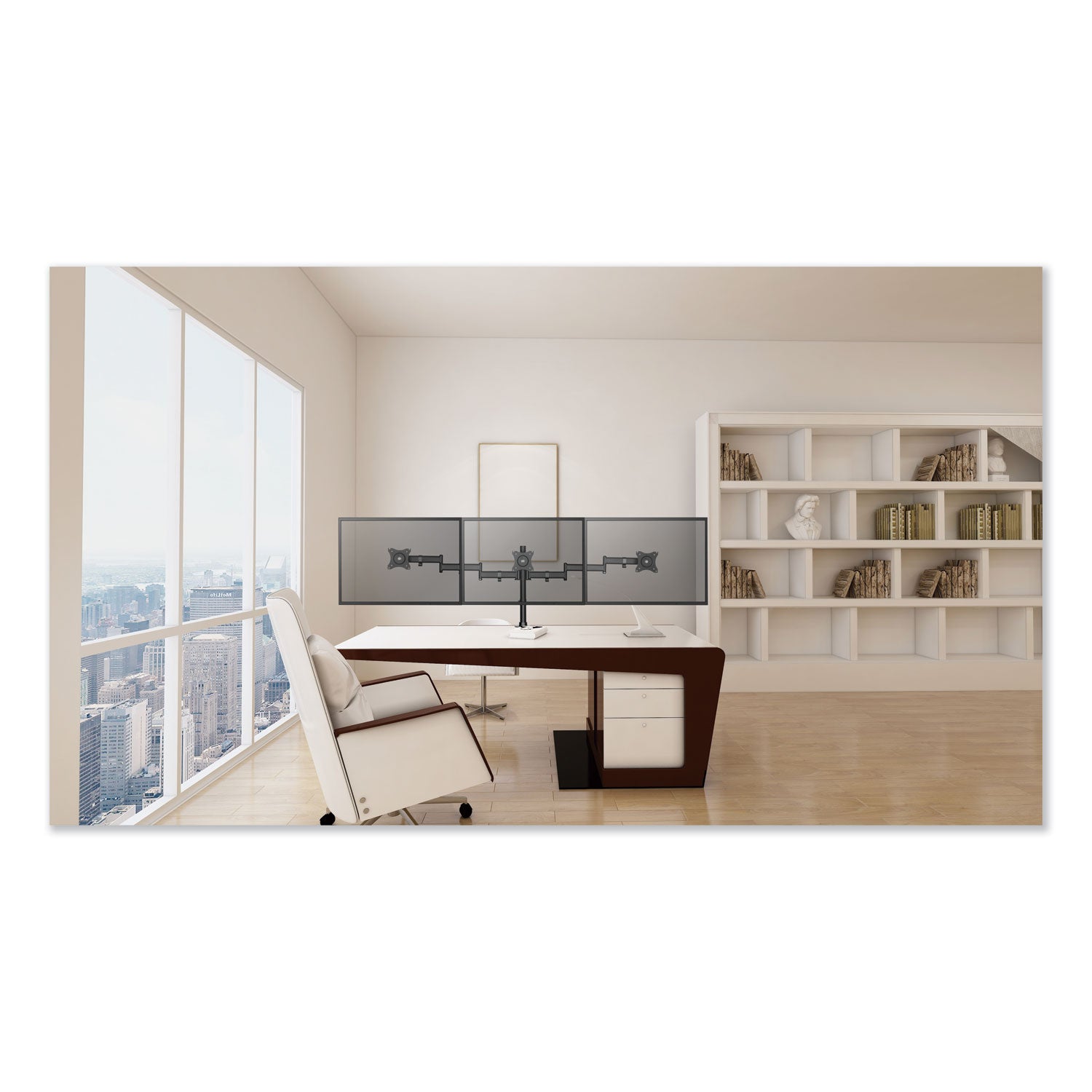 Alera® Adaptivergo Pole-Mount Triple Arm For 27" Monitors, 360 Deg Rotation, +45/-45 Deg Tilt, 45 Deg Pan, Black, Supports 17.6 Lb
