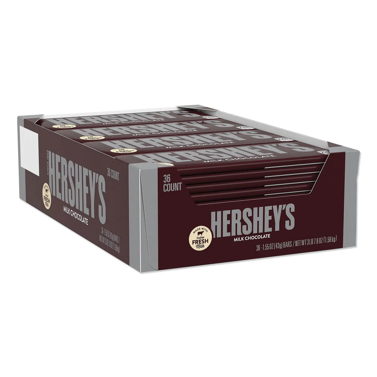 Hershey®'s Chocolate Bars, Milk Chocolate, 55.8 Oz, 36/box