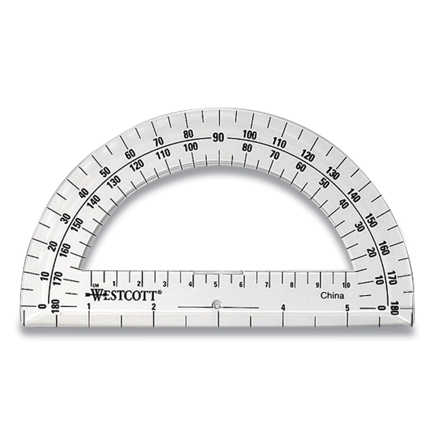 Westcott® 180 Degree Protractor, Plastic, 6" Ruler Edge/180 Degree, Clear