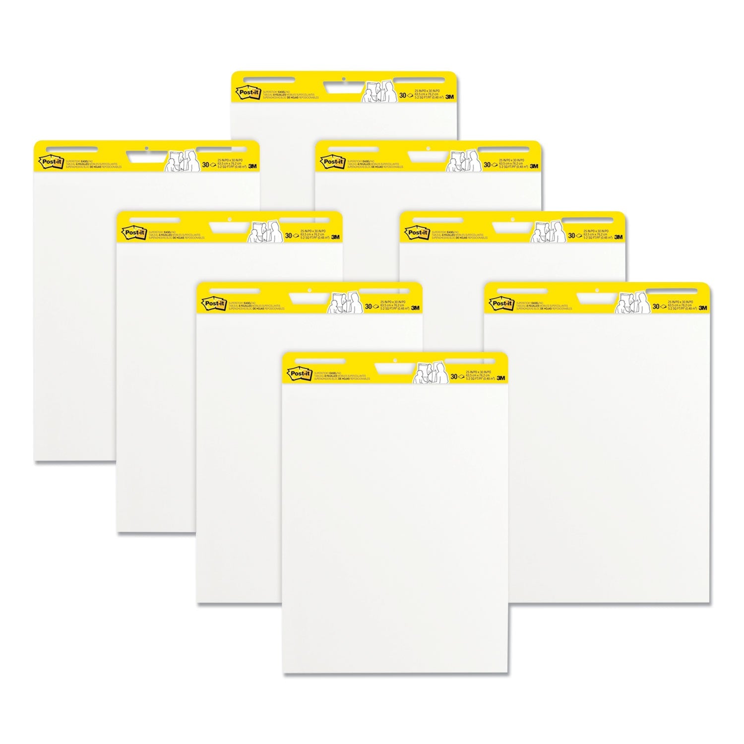 Post-it® Easel Pads Super Sticky Vertical-Orientation Self-Stick Easel Pads, Unruled, 25 x 30, White, 30 Sheets, 8/Pack