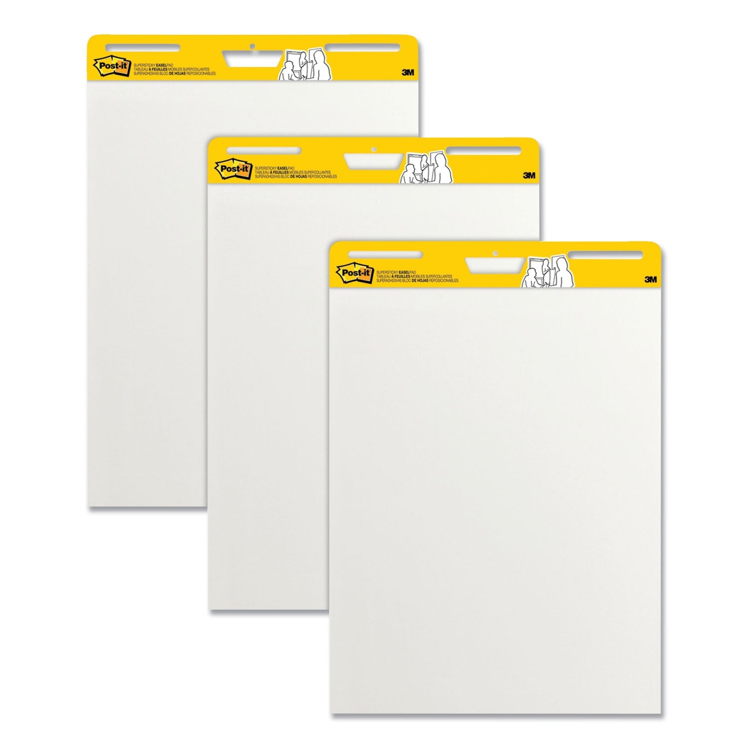 Post-it® Easel Pads Super Sticky Vertical-Orientation Self-Stick Easel Pads, Unruled, 25 x 30, White, 30 Sheets, 3/Pack