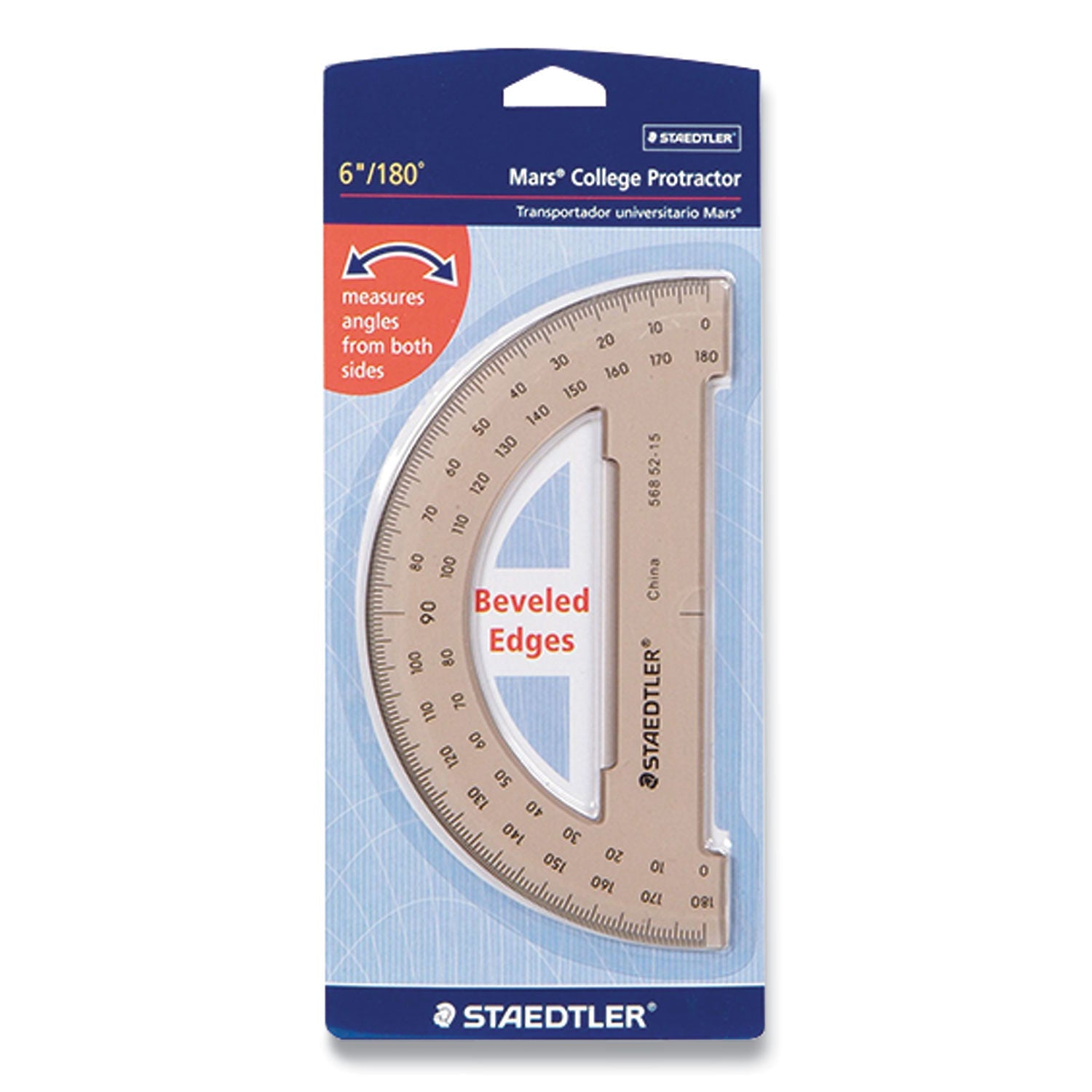 Staedtler® MARS COLLEGE PROTRACTOR, PLASTIC, 6" RULER EDGE/180 DEGREE, TRANSPARENT TINTED