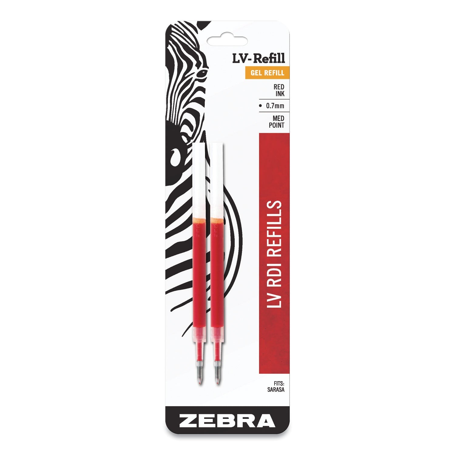 Zebra® Jf Refill For Jimnie, Sarasa, Ecosarasa, Orbitz, Z-Grip And Gr8 Gel Roller Ball Pens, Medium Conical Tip, Red Ink, 2/pack