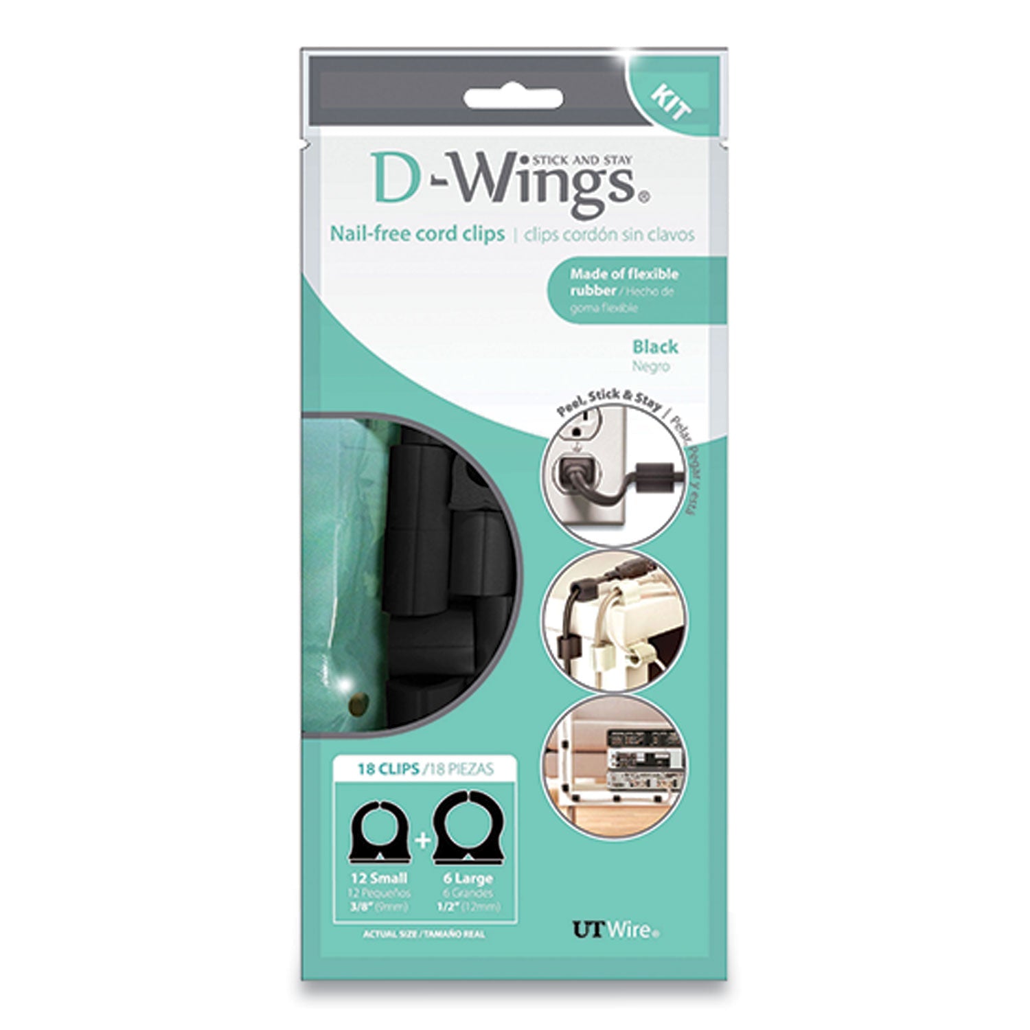 UT Wire D-Wings Nail-Free Cord Clips | 18/Pack