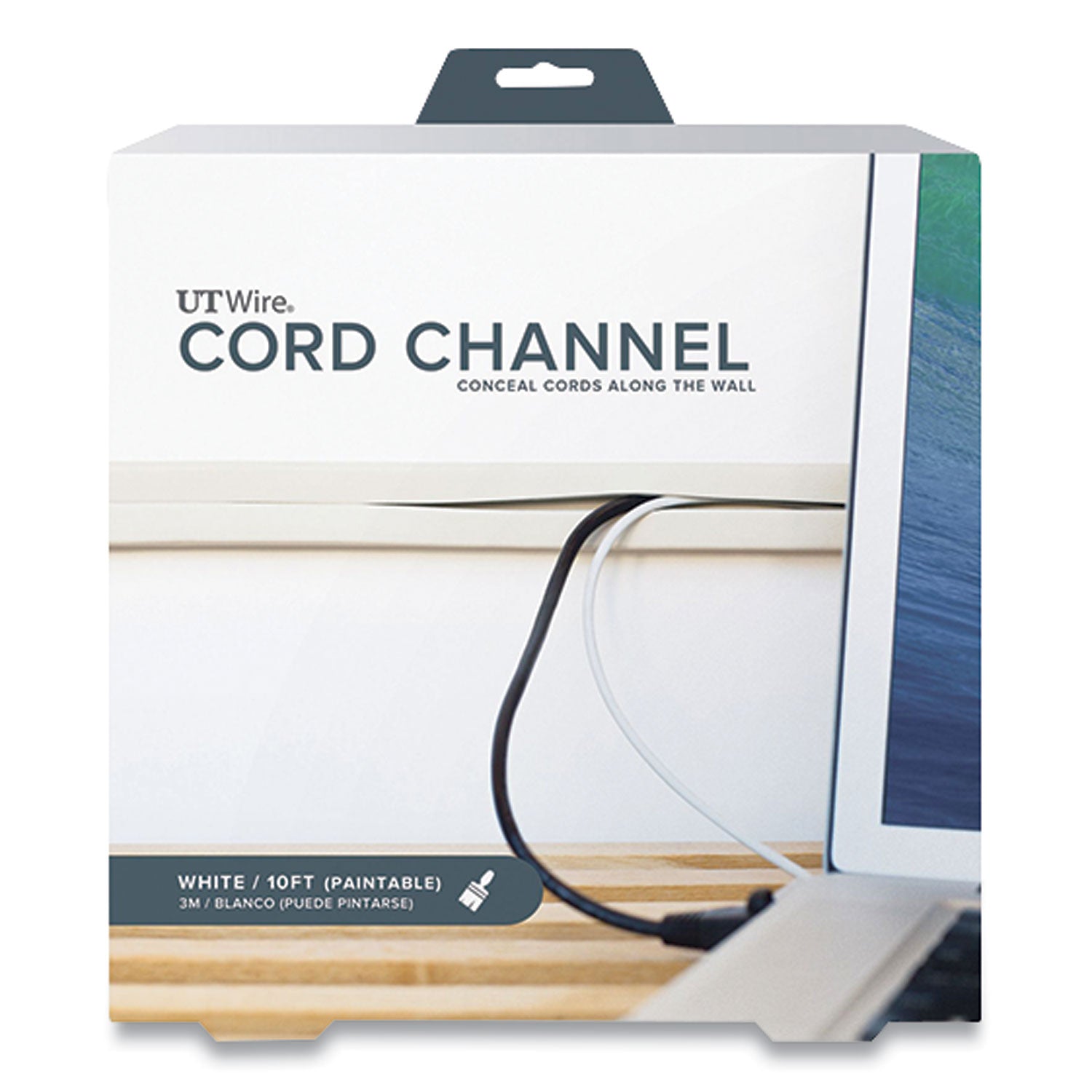 UT Wire® Cord Channel, 1" X 10 Ft, White