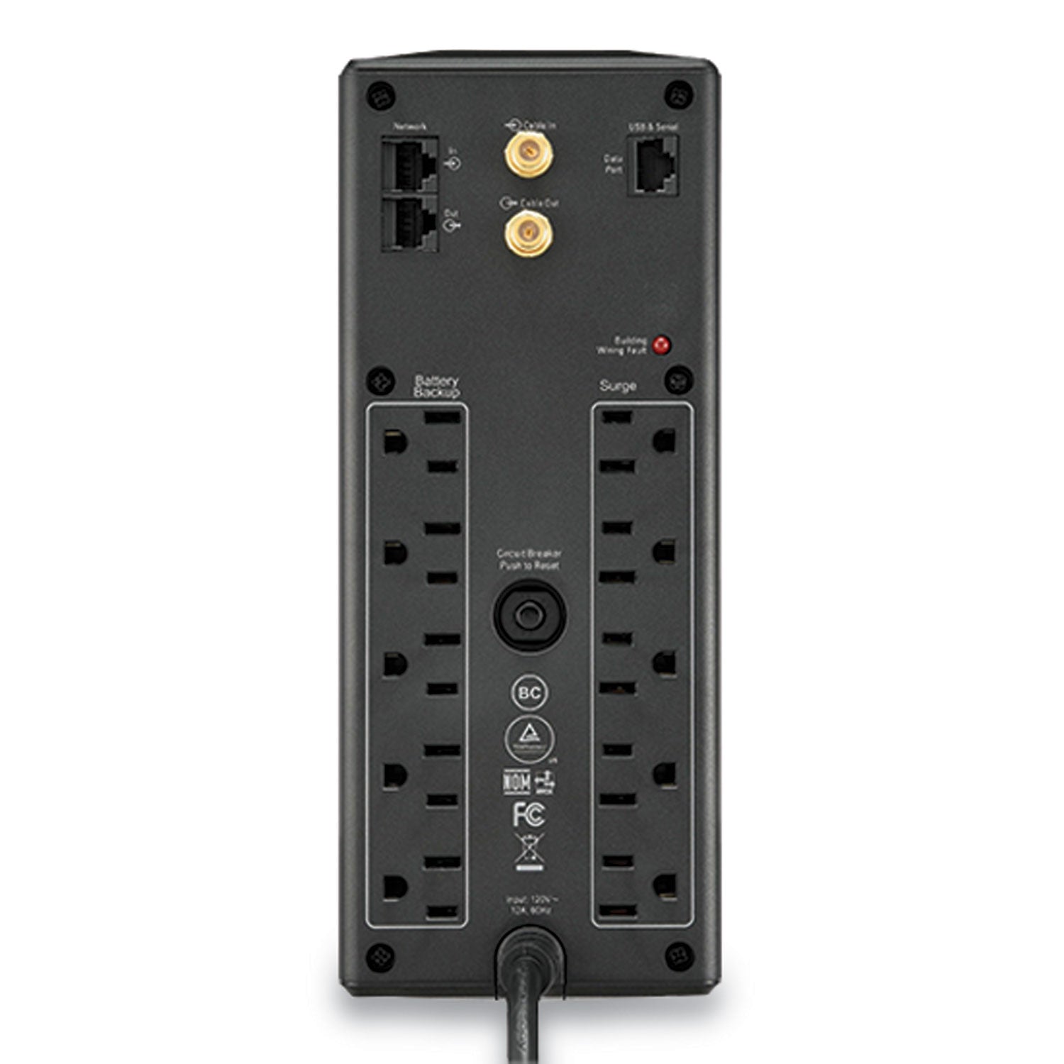 APC® BX1500M Back-UPS PRO BX Series Compact Tower Battery Backup System, 10 Outlets, 1,500 VA, 789 J