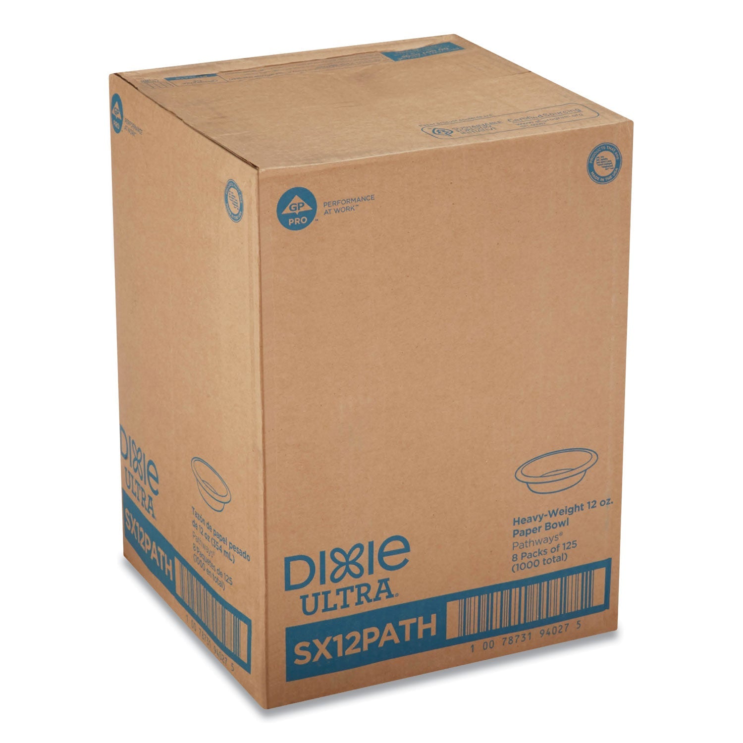 Dixie® Pathways Heavyweight Paper Bowls, 12 Oz, Green/burgundy, 1,000/carton