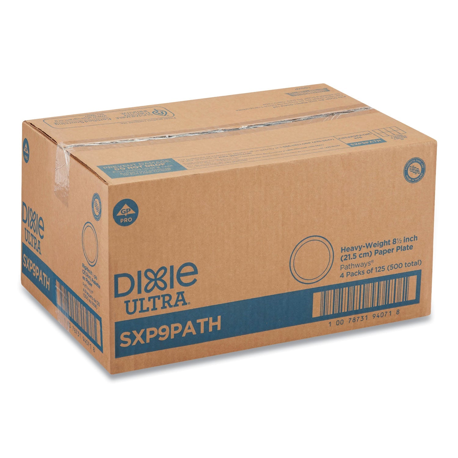 Dixie® Pathways Soak Proof Shield Heavyweight Paper Plates, Wisesize, 8.5" Dia, Green/burgundy, 500/carton