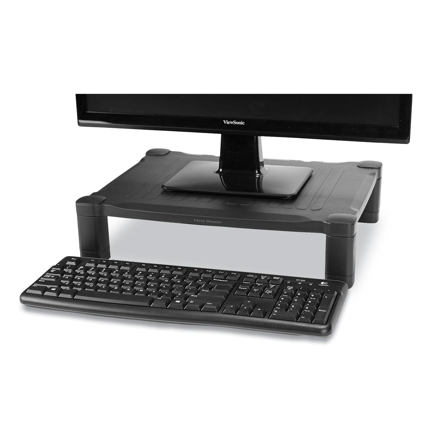 Mind Reader Adjustable Rectangular Monitor Stand, 17" X 13" X 3.75" To 5.75", Black, Supports 22 Lbs