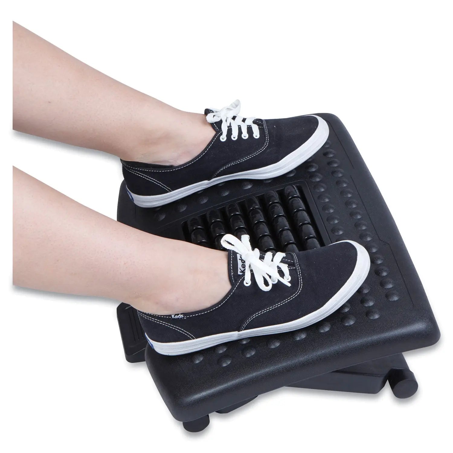 Mind Reader Adjustable Height Footrest with Rollers for Massage, 18w x 14d x 4.25h, Black