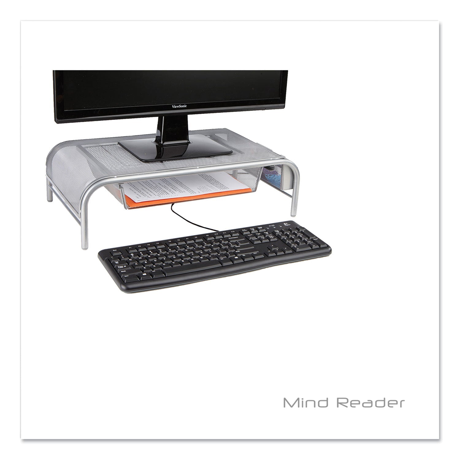 Mind Reader Raise Metal Mesh Monitor Stand With Drawer, 20" X 12" X 5.75", Silver, Supports 25 Lbs