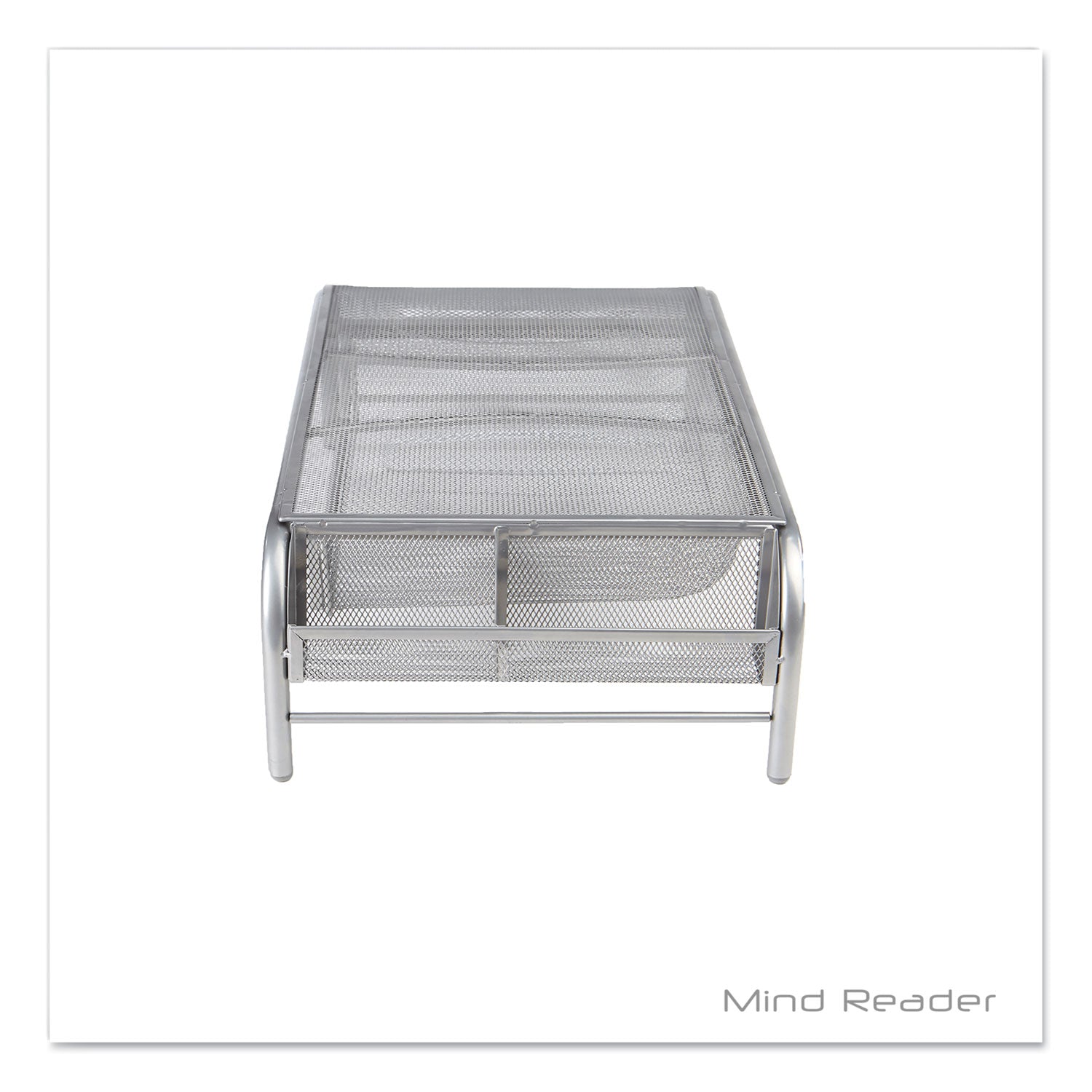 Mind Reader Raise Metal Mesh Monitor Stand With Drawer, 20" X 12" X 5.75", Silver, Supports 25 Lbs